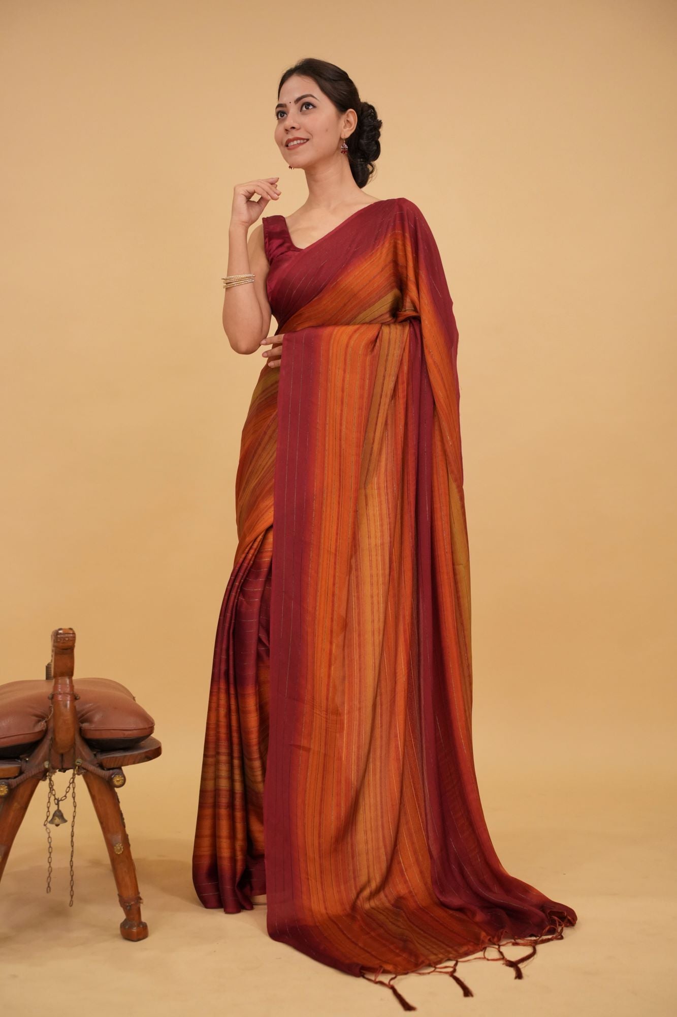 Rust Ombre dyed light weight dual tone wrap in 1 minute saree