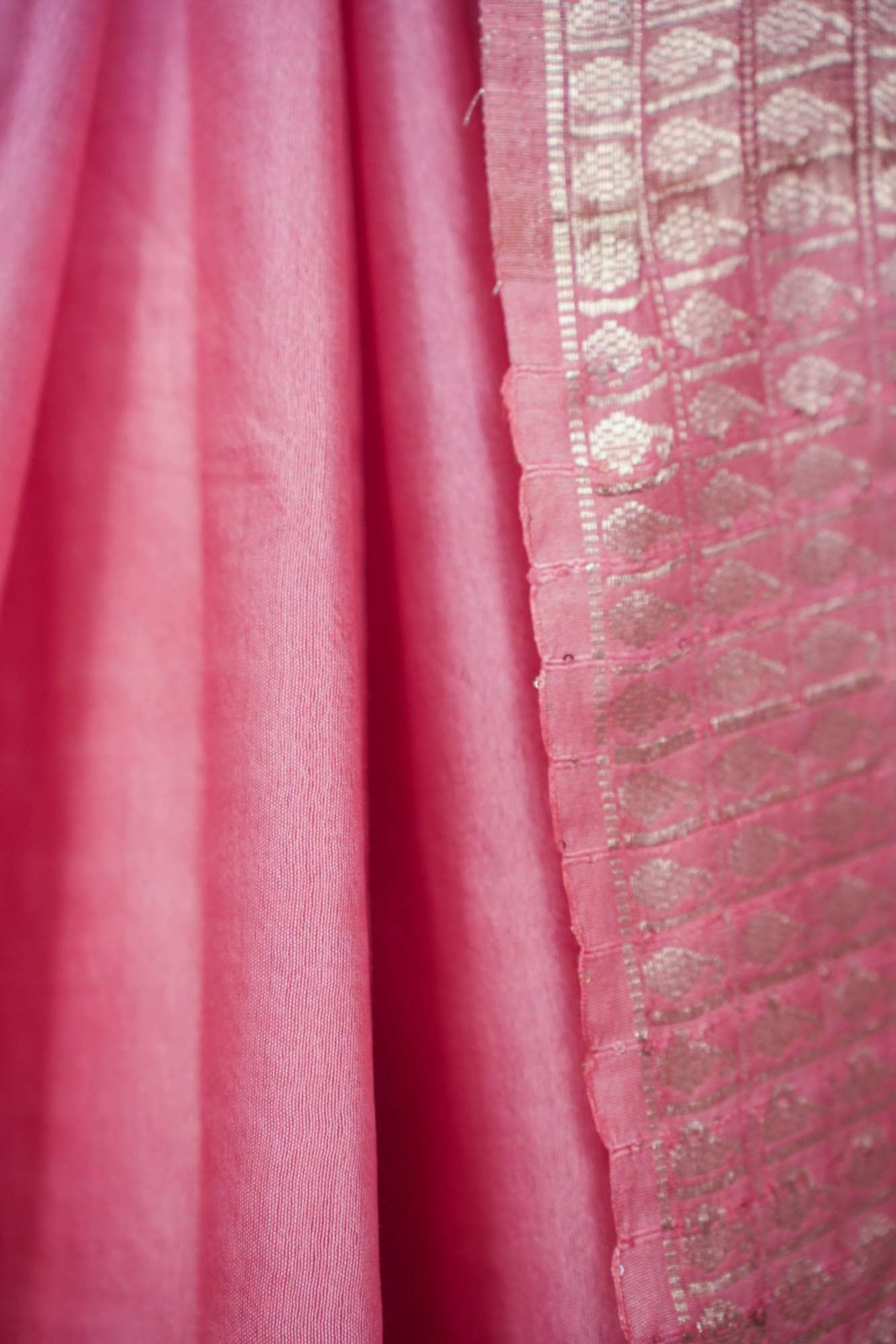 Beautiful Pink Kota Silk With Doby Zari Border Ready To Wear Saree