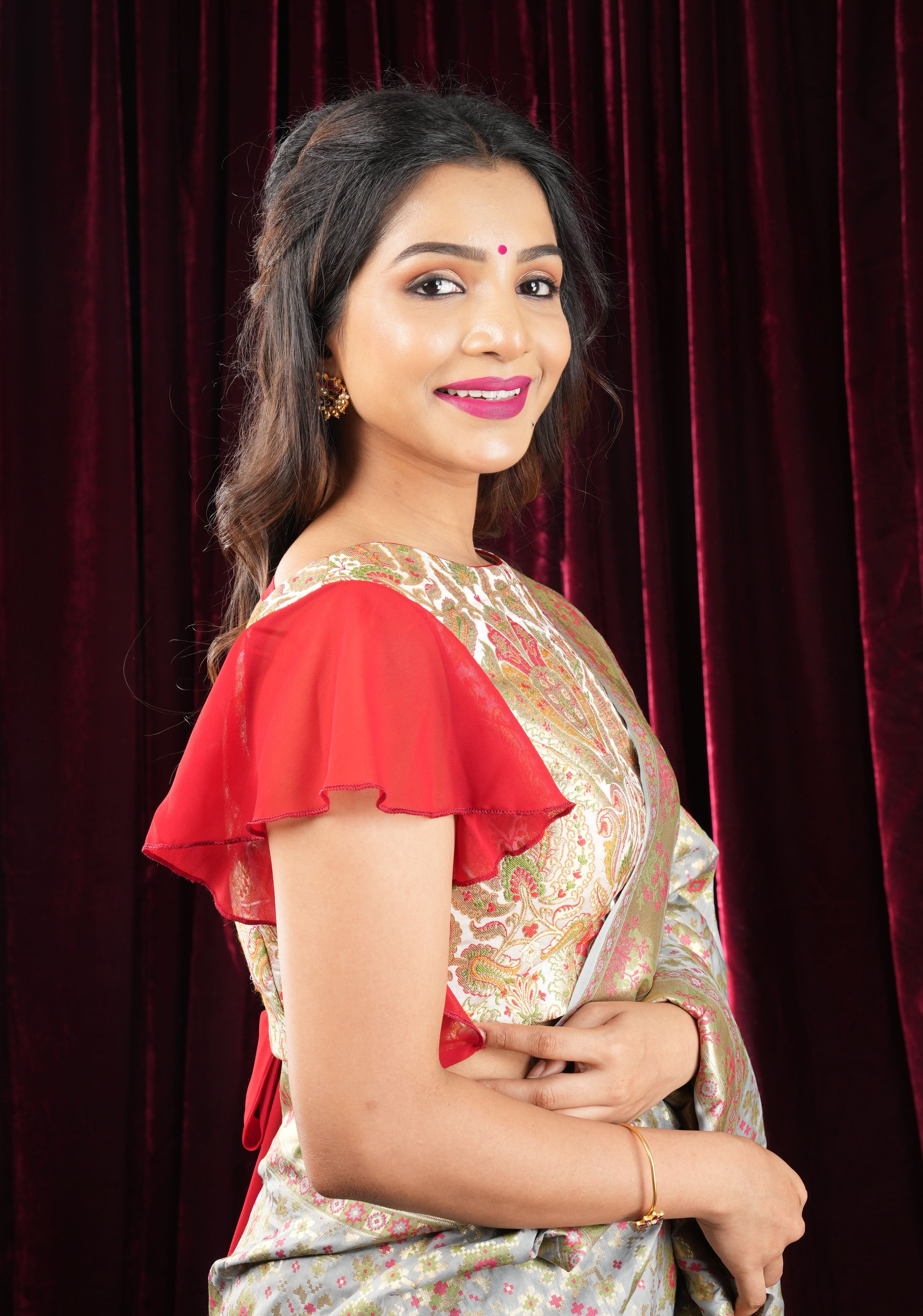 Banarasi Multicolor Brocade Blouse with side frills in Georgette | Shobitam