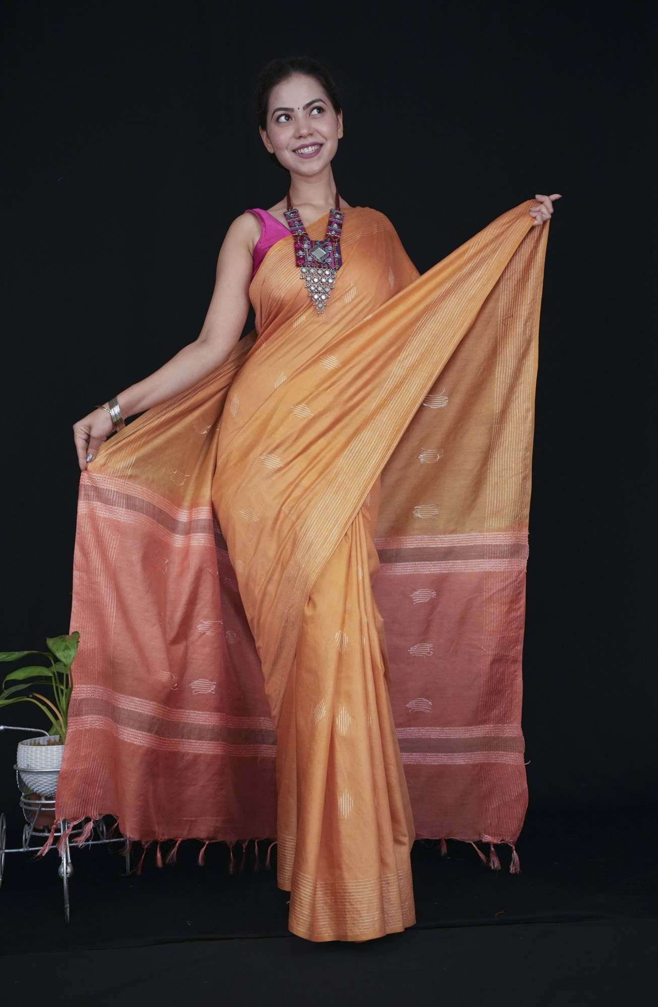 Soft Bhagalpuri silk dual toned with ghicha work sophisticated ready to wear saree