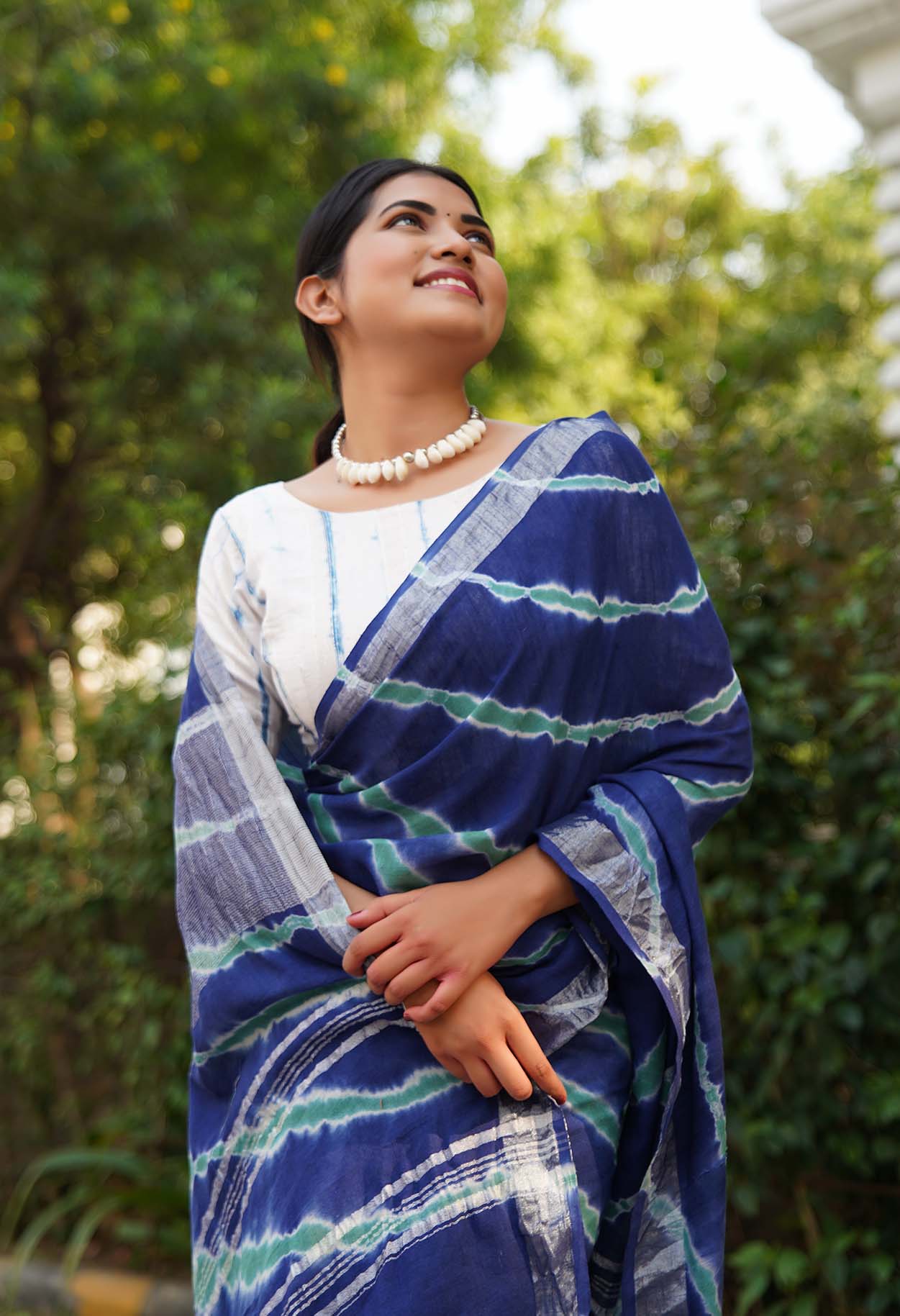 Blue Sanganeri Printed Leheriya Soft Bagru cotton Wrap in 1 minute saree