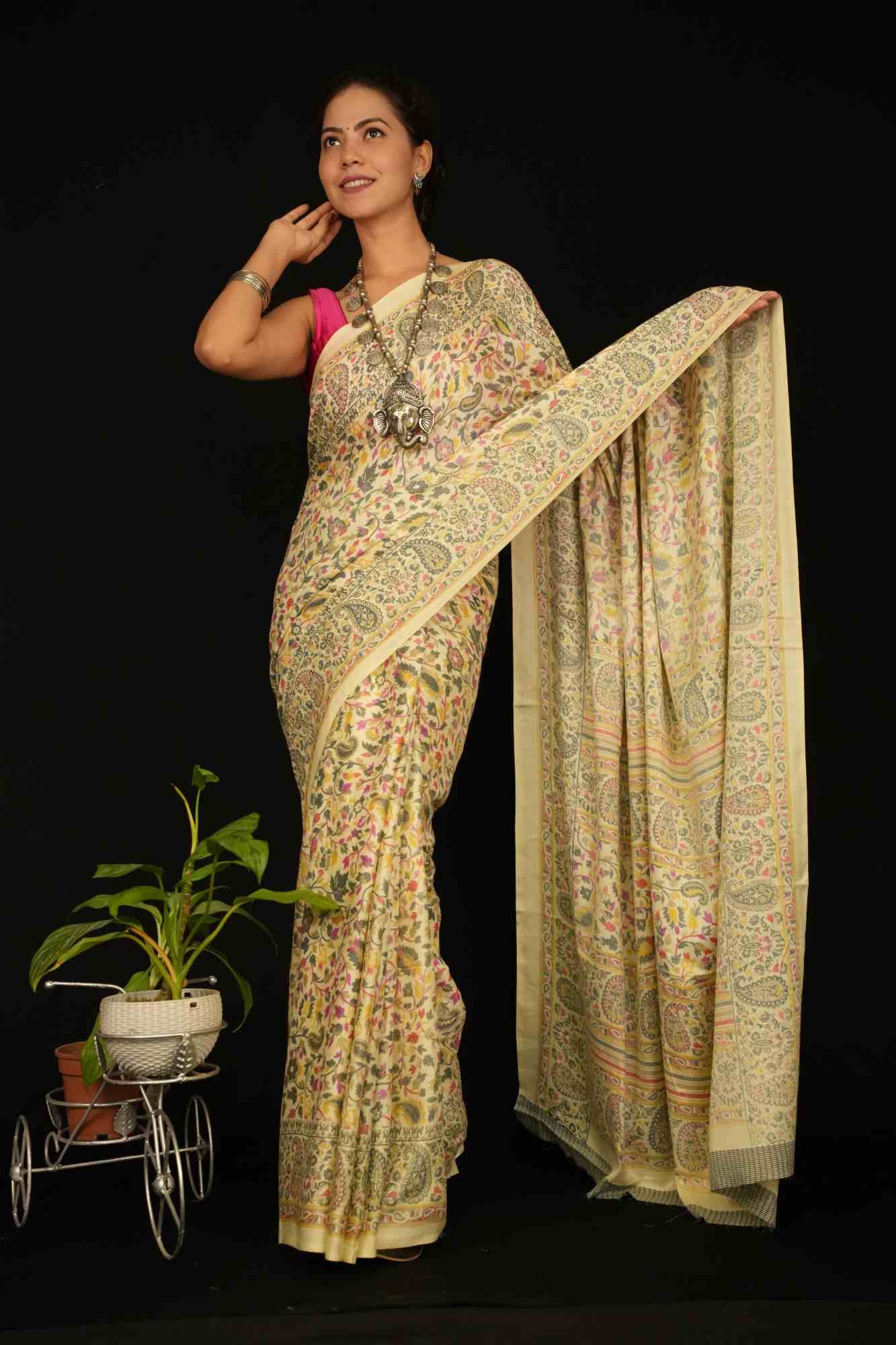 Multicolor Malgudi Printed Floral Pashmina With Shawl Wrap in 1 minute saree