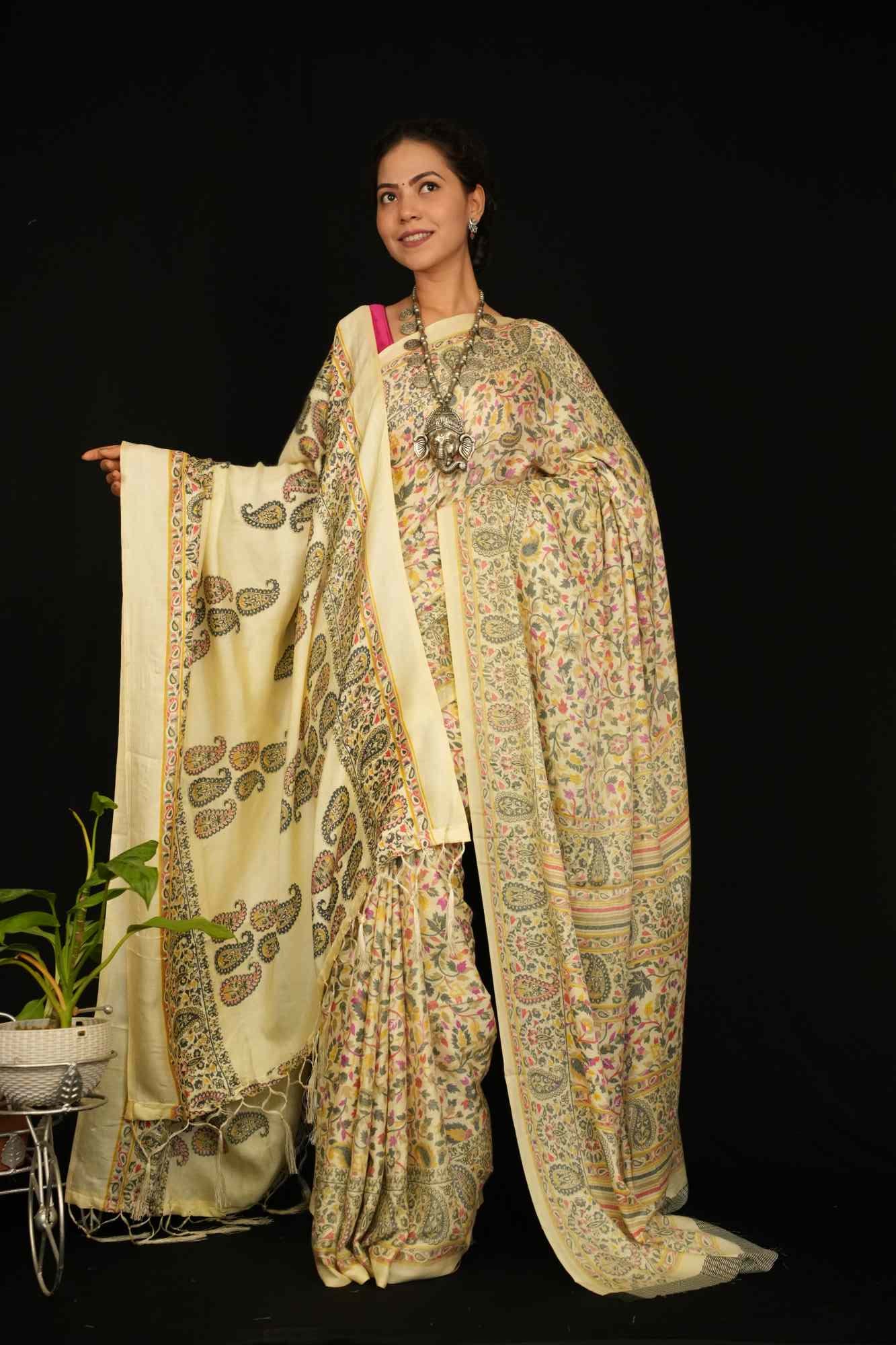 Multicolor Malgudi Printed Floral Pashmina With Shawl Wrap in 1 minute saree