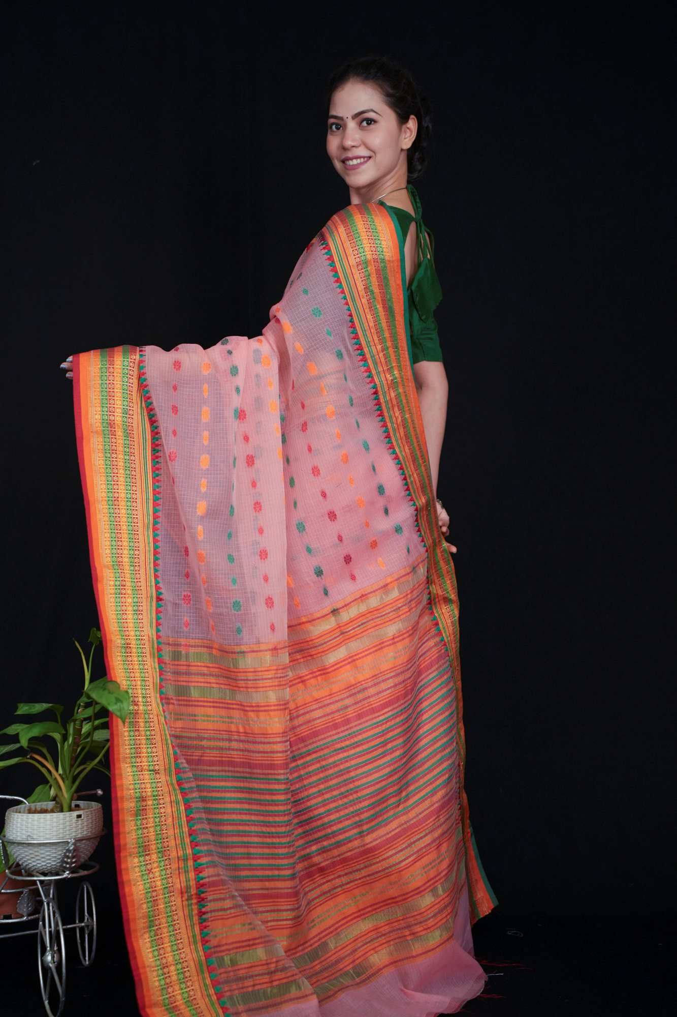 Kota Doria Cotton  With Overall Thread Work & Zari Border Wrap in 1 minute Saree