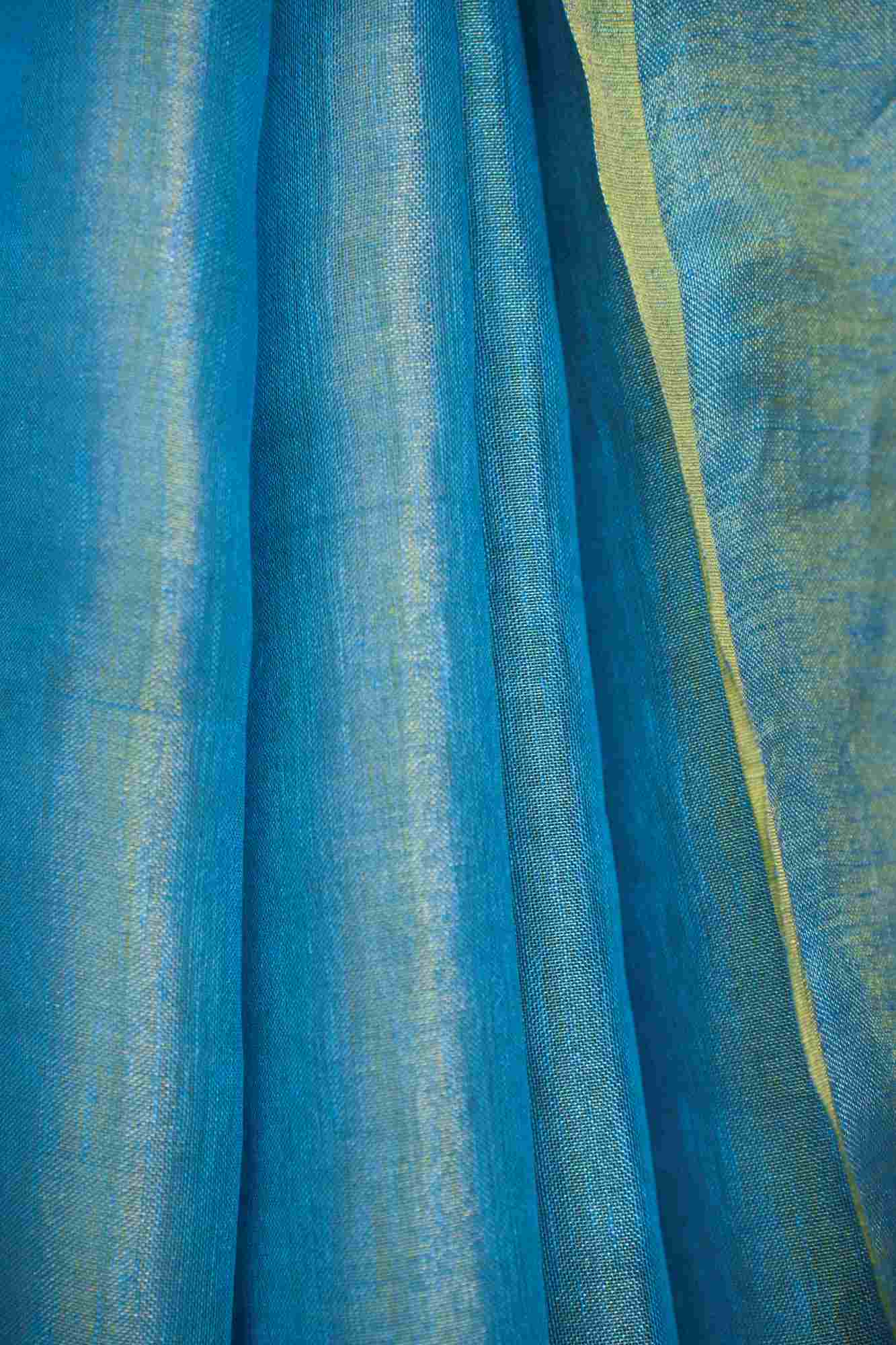 Soft Blue Metallic Tissue With Solid Zari Border Ready To Wear Saree