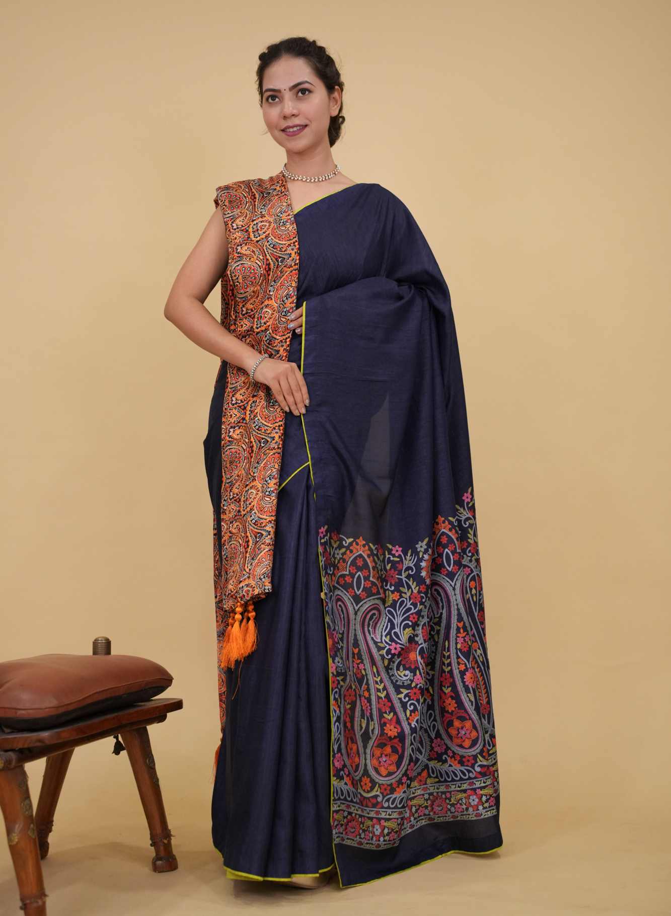 Ready to Wear Pashmina inspired one minute saree with shawl