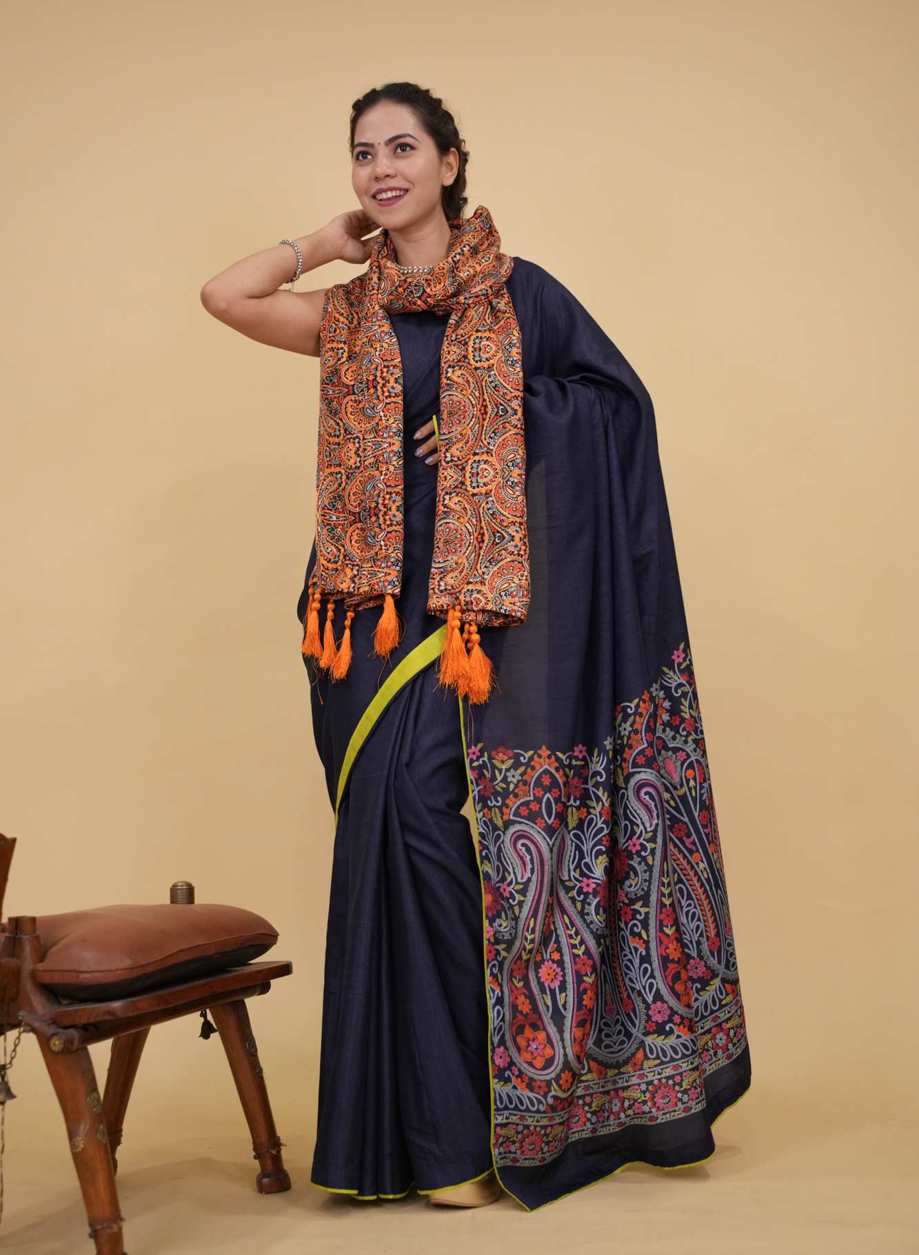 Ready to Wear Pashmina inspired one minute saree with shawl