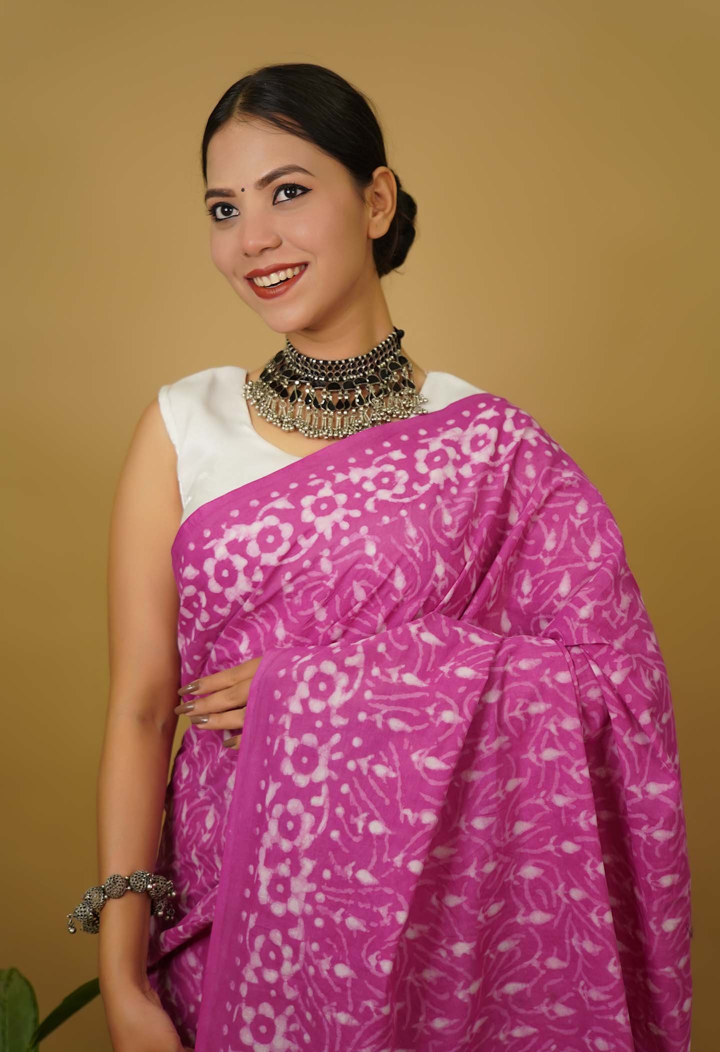 Paint the town pink with summery handblock print mulmul ready to wear saree