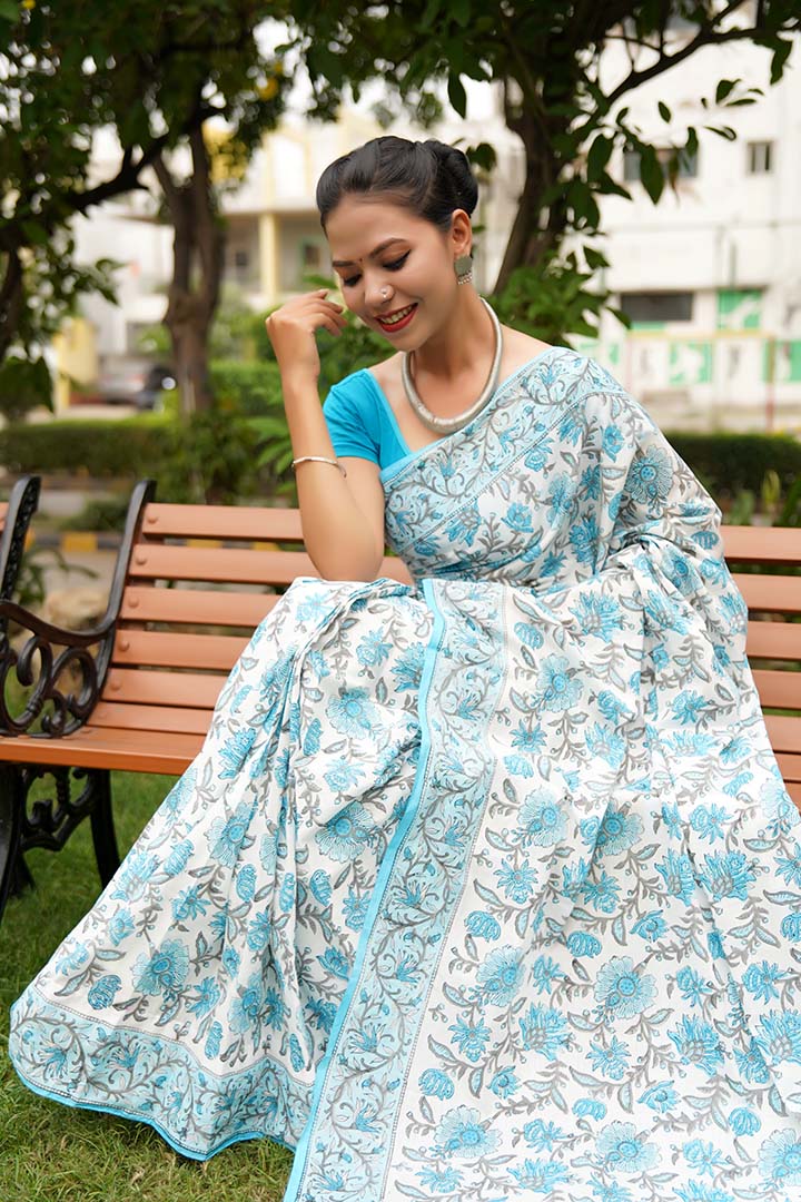 Ready to wear stitched saree Jaipuri Sanganeri mulmul one minute saree