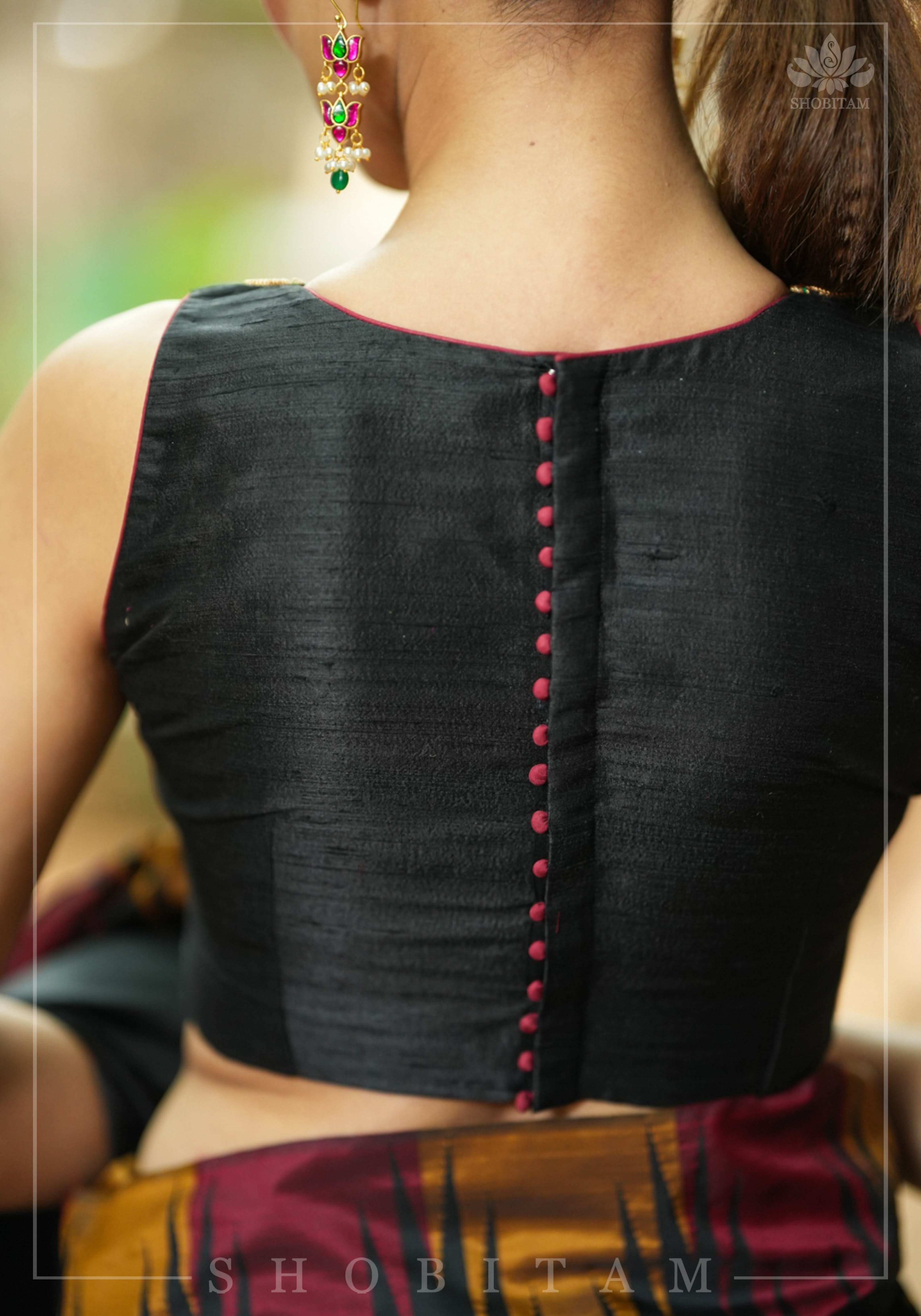Necklace Design Jadau Ornamental Blouse in Pure Raw Silk | Shobitam