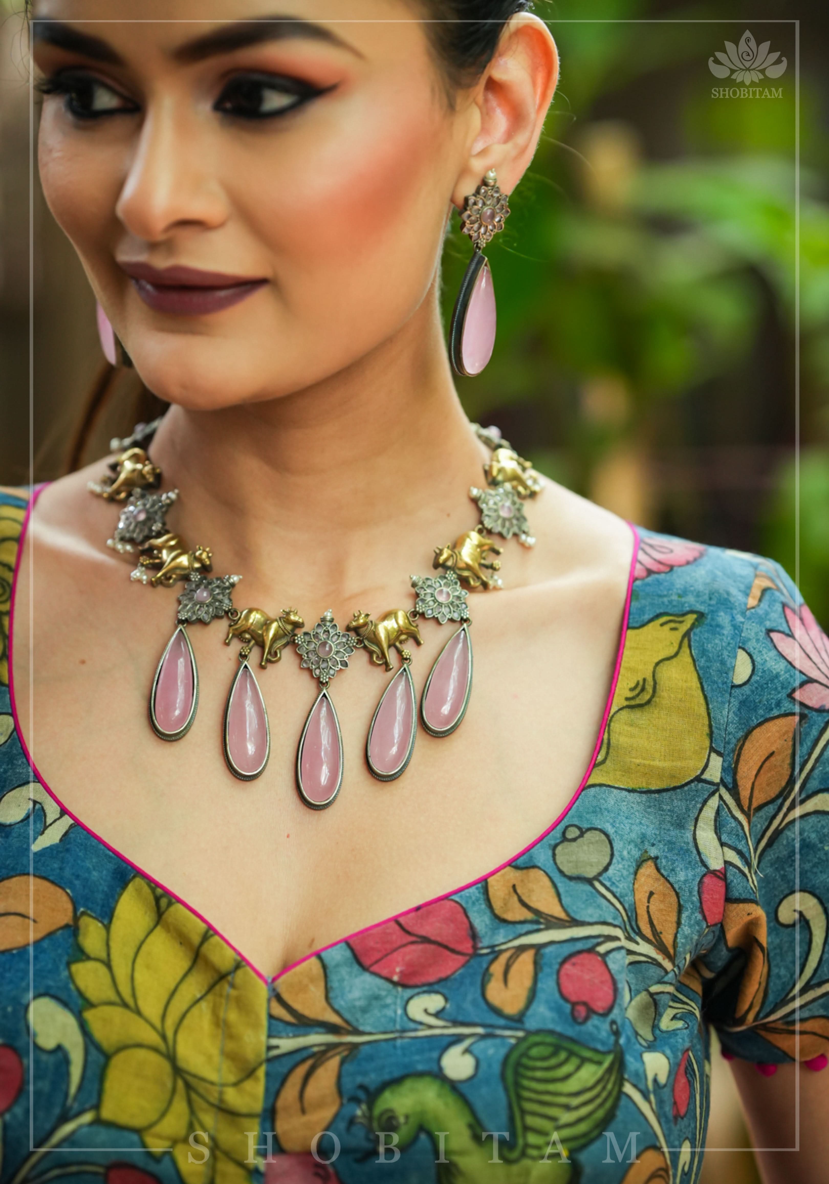 Authentic Pen Kalamkari Blouse in Livid Blue with Pond Theme painting, Banarasi Border and waist tie back! | Shobitam