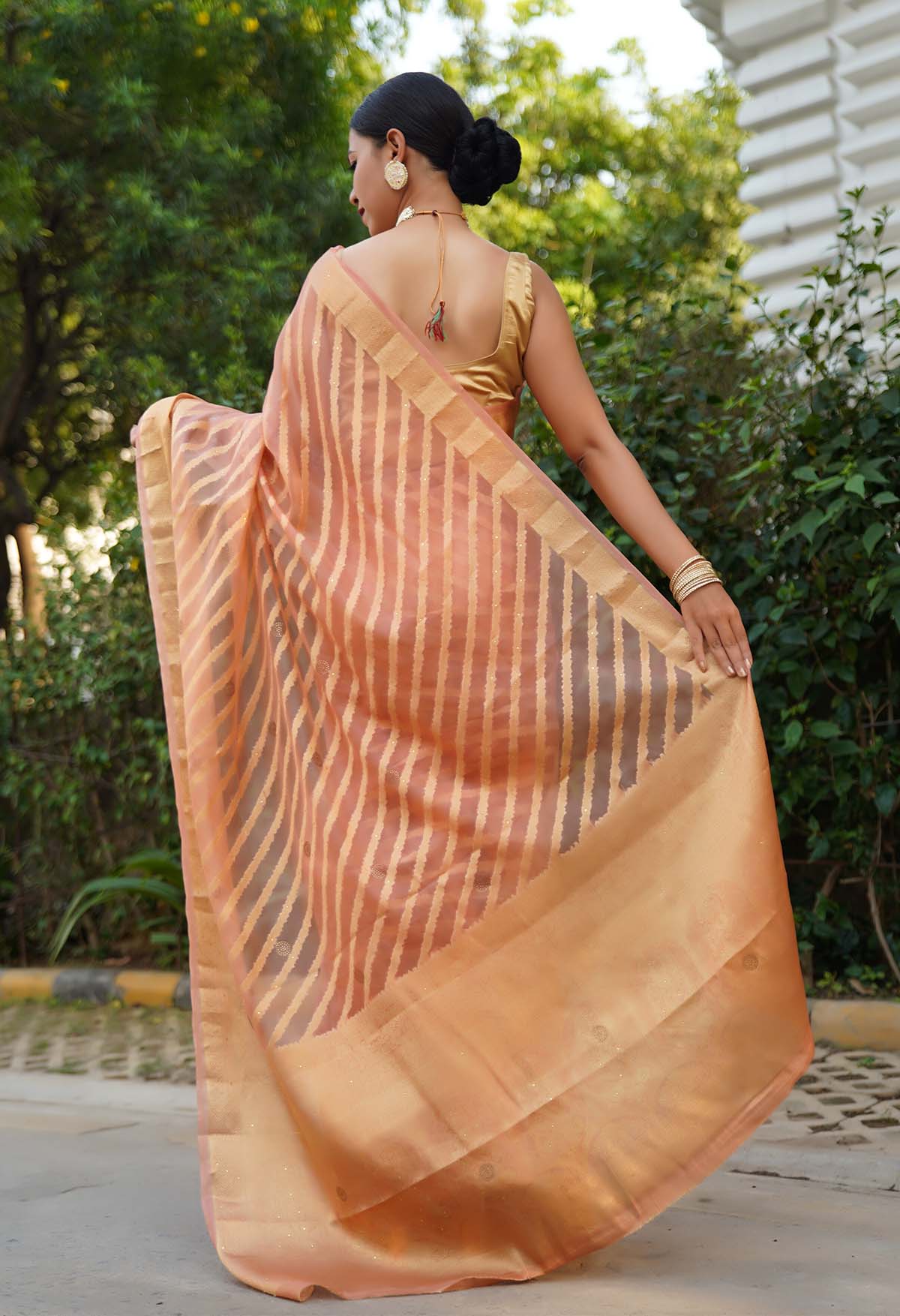 Classy Organza Silk With Zari woven  jacquard  border With Sequin Embellished  Wrap in 1 minute saree
