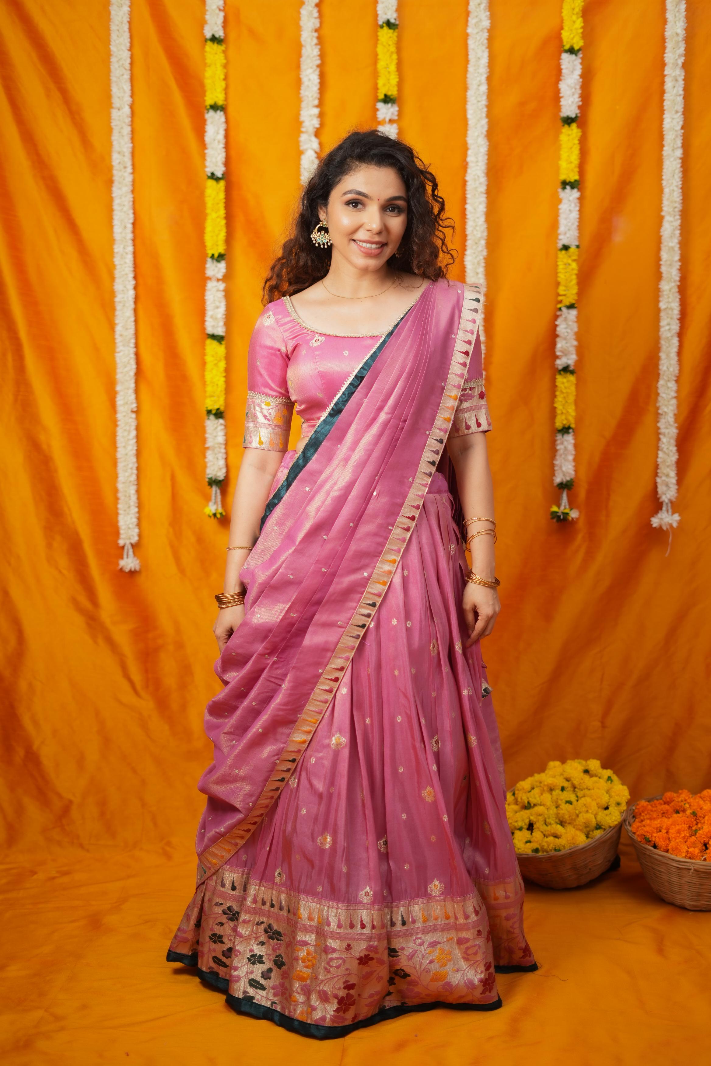 Maithiri Pink Half Saree Set | Made To Order | Shobitam
