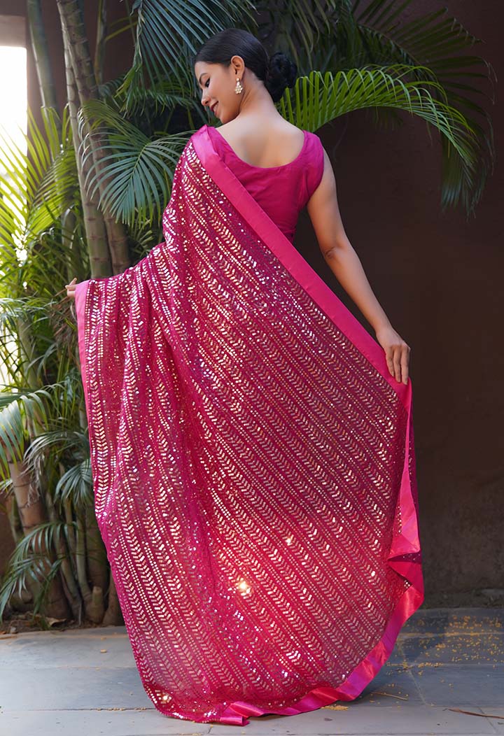 Stylish Party Wear All Over Sequin Embellished With Solid Border Wrap In One Minute Saree