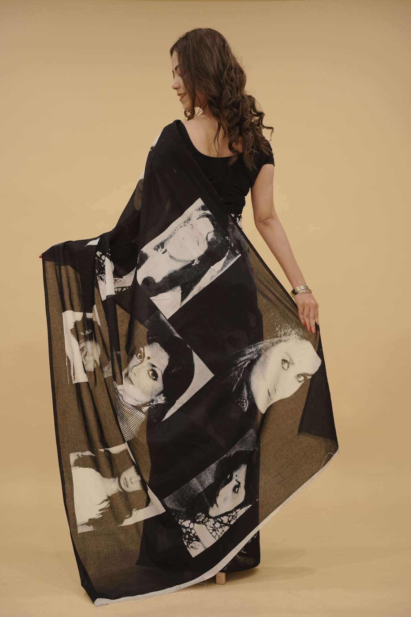 Exquisite Soft Black Cotton MulMul Bollywood celebrity-inspired prints  Ready To Wear Saree