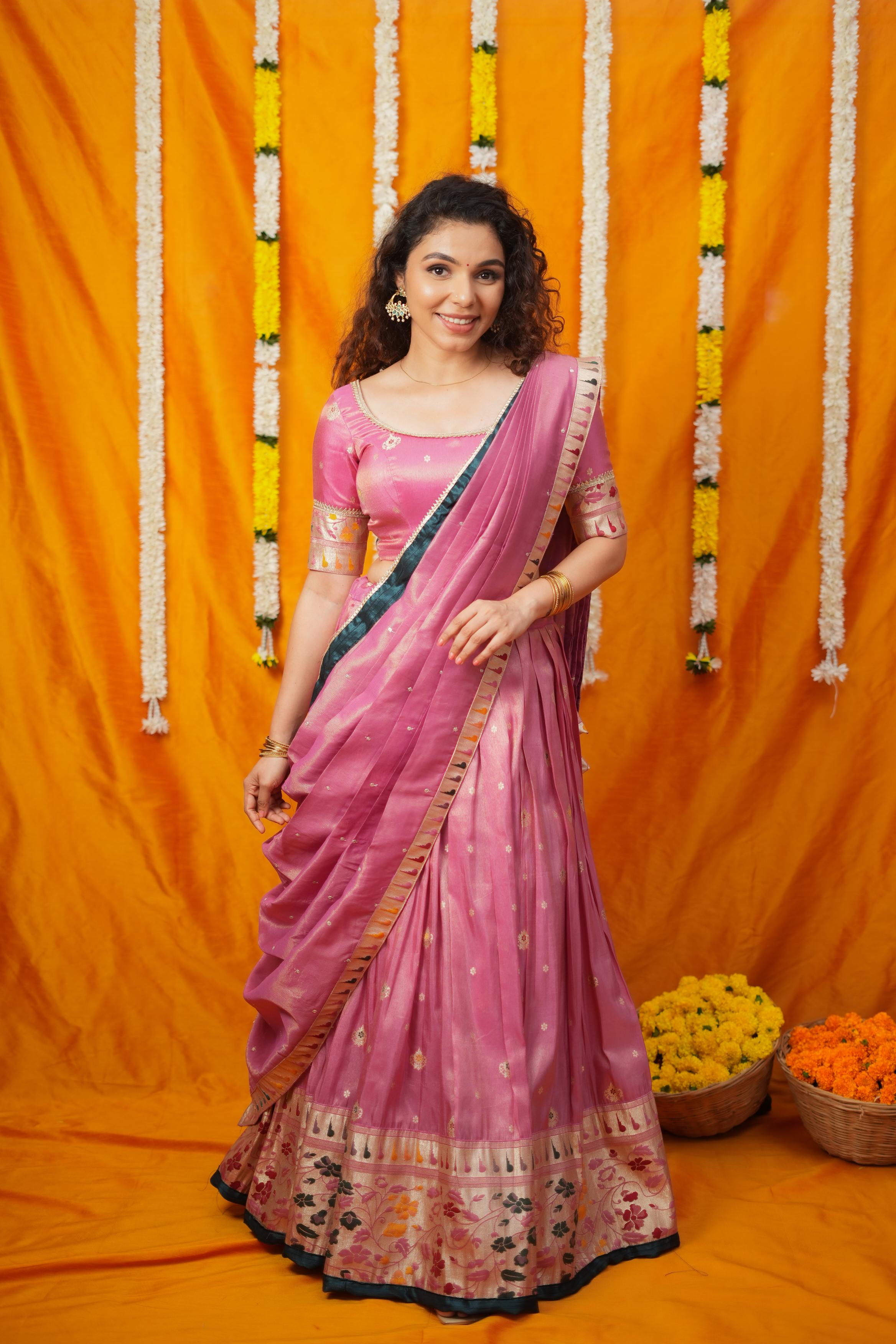 Maithiri Pink Half Saree Set | Made To Order | Shobitam