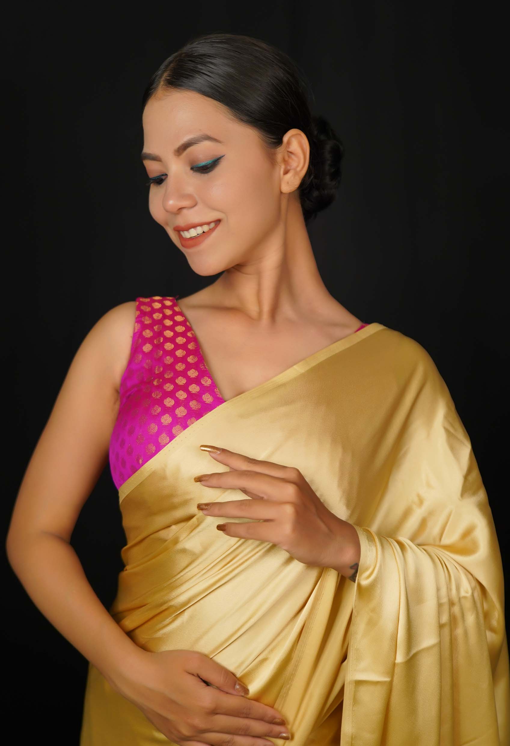 Beautiful  V neck Semi Silk Zari  Weave Traditional Style Blouse