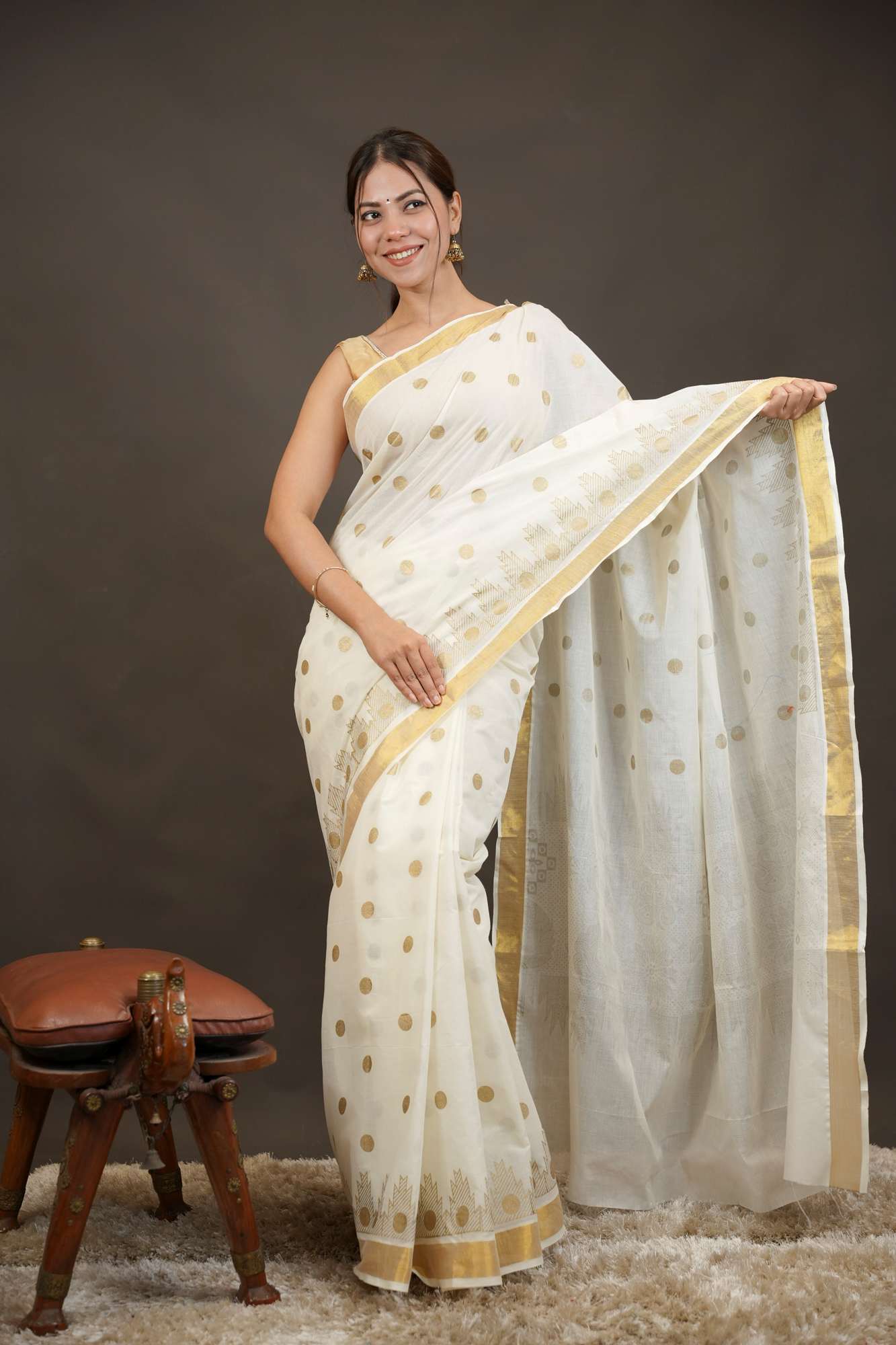 Traditional Kerala Kasavu With Golden Border Ready To Wear Saree