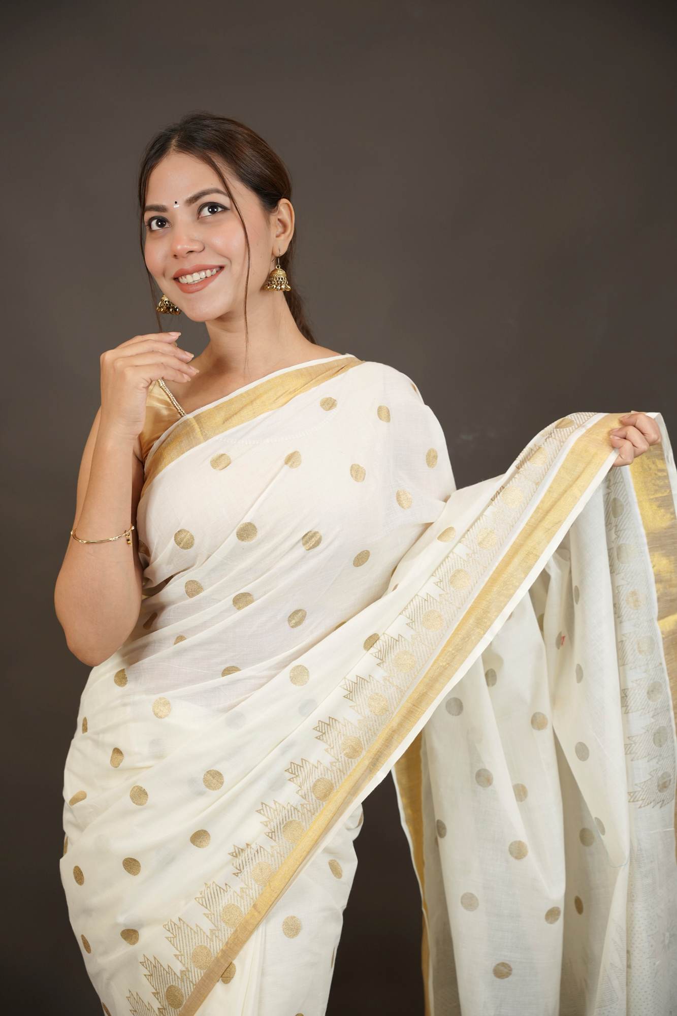 Traditional Kerala Kasavu With Golden Border Ready To Wear Saree