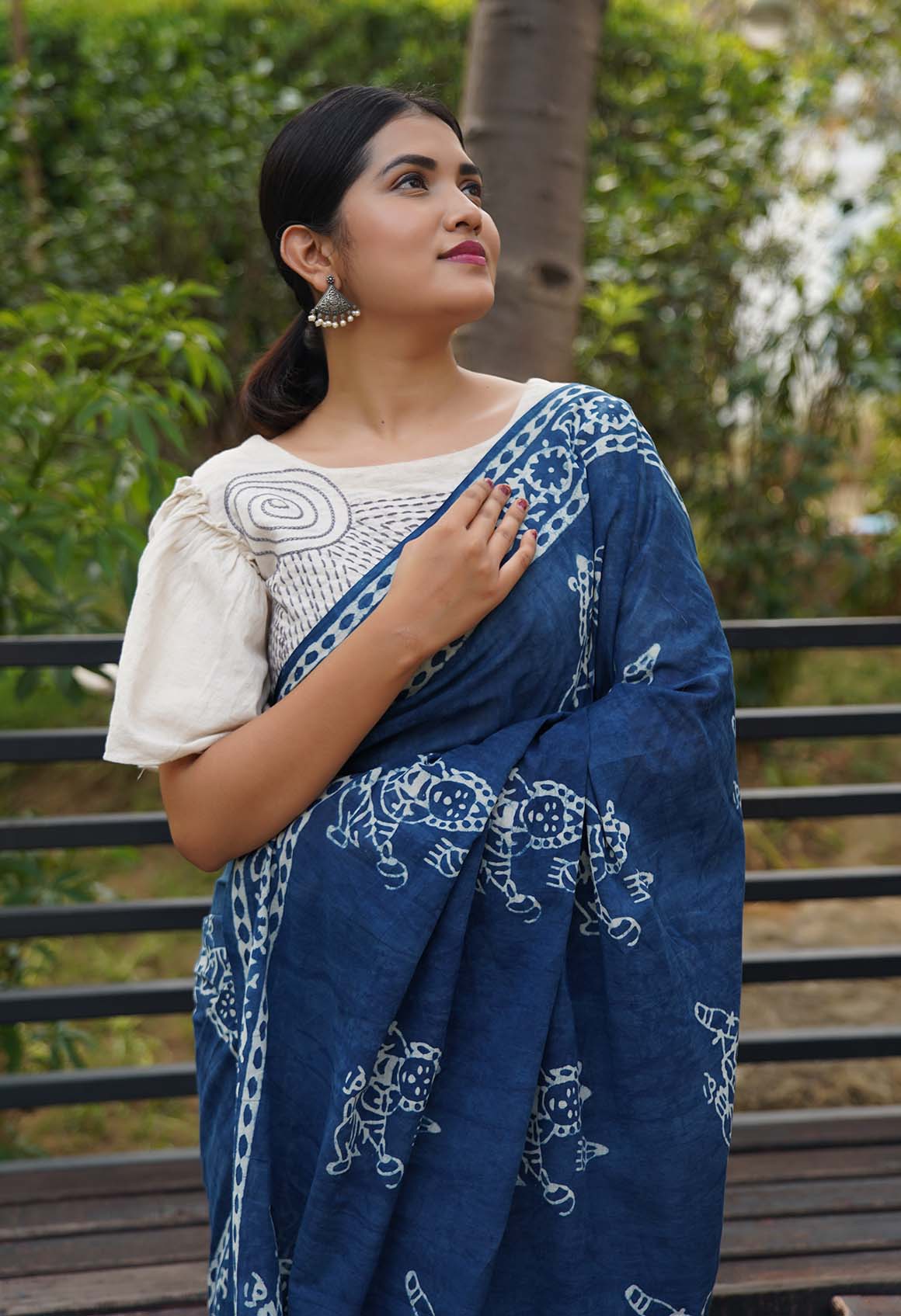 Ready to wear saree Indigo Handblock Print mulmul one minute saree