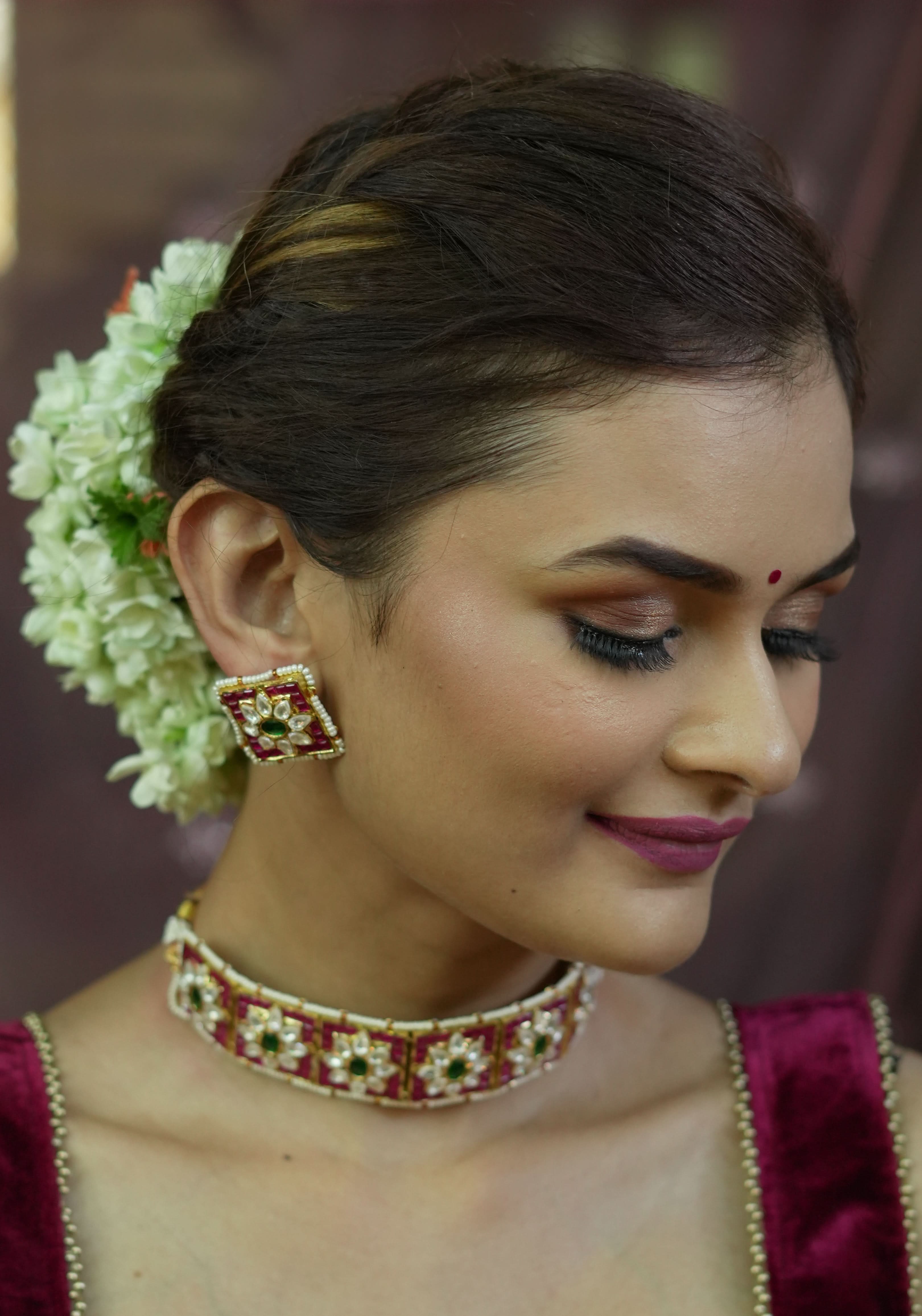 Ahmedabadi Choker Set with White & Pink Stone | Shobitam Jewelry