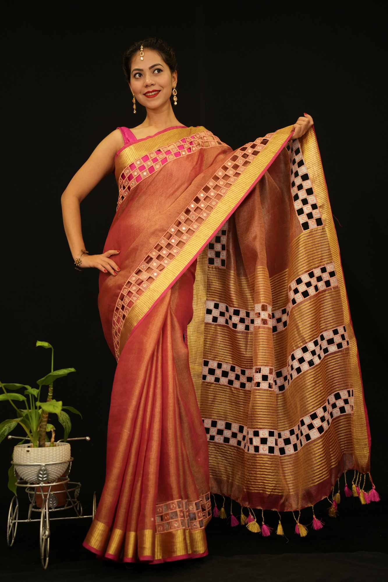 Premium Handloom Bhagalpuri Tissue Silk With  Cut Work On Border & Palla Wrap In 1 Minute Saree