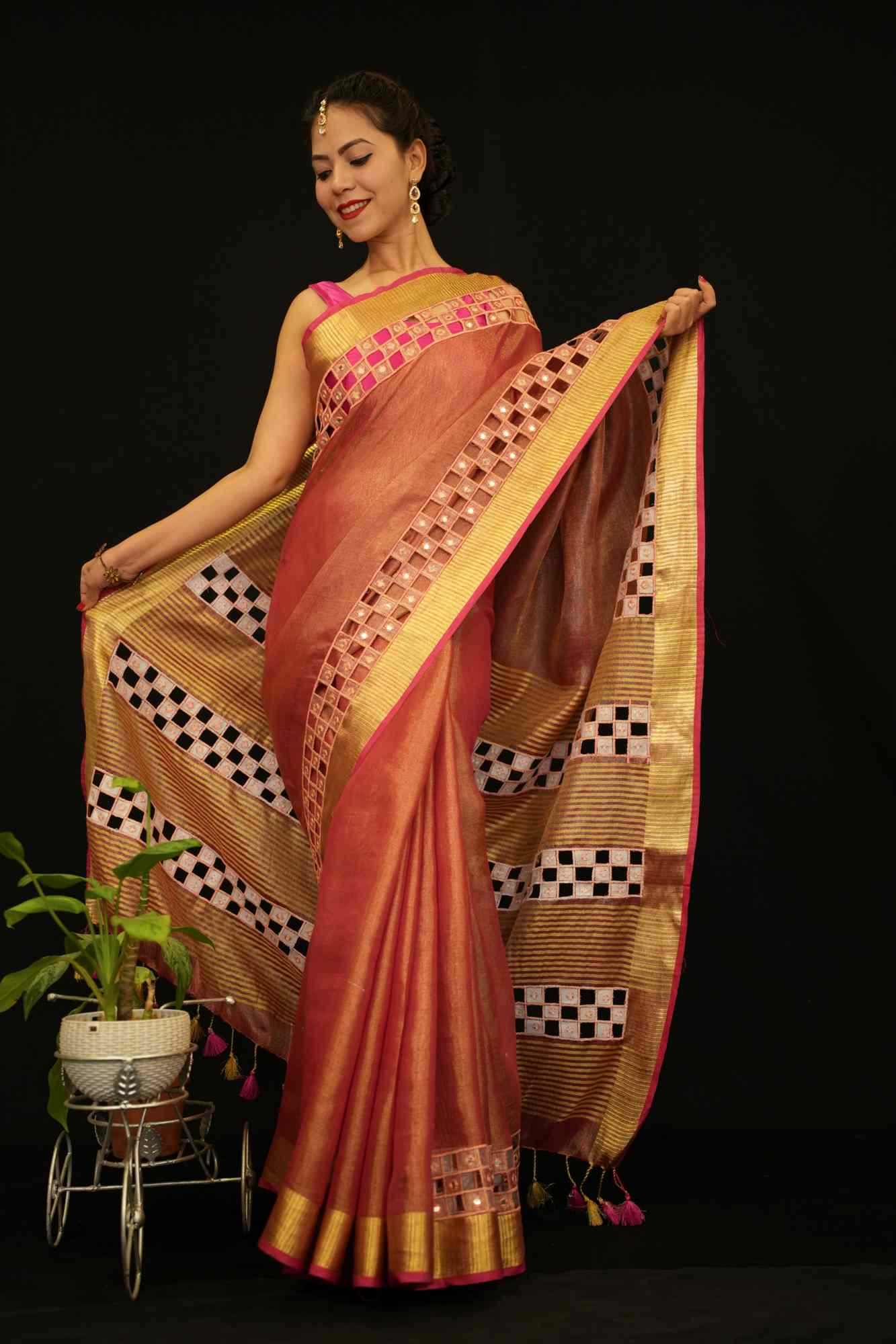 Premium Handloom Bhagalpuri Tissue Silk With  Cut Work On Border & Palla Wrap In 1 Minute Saree