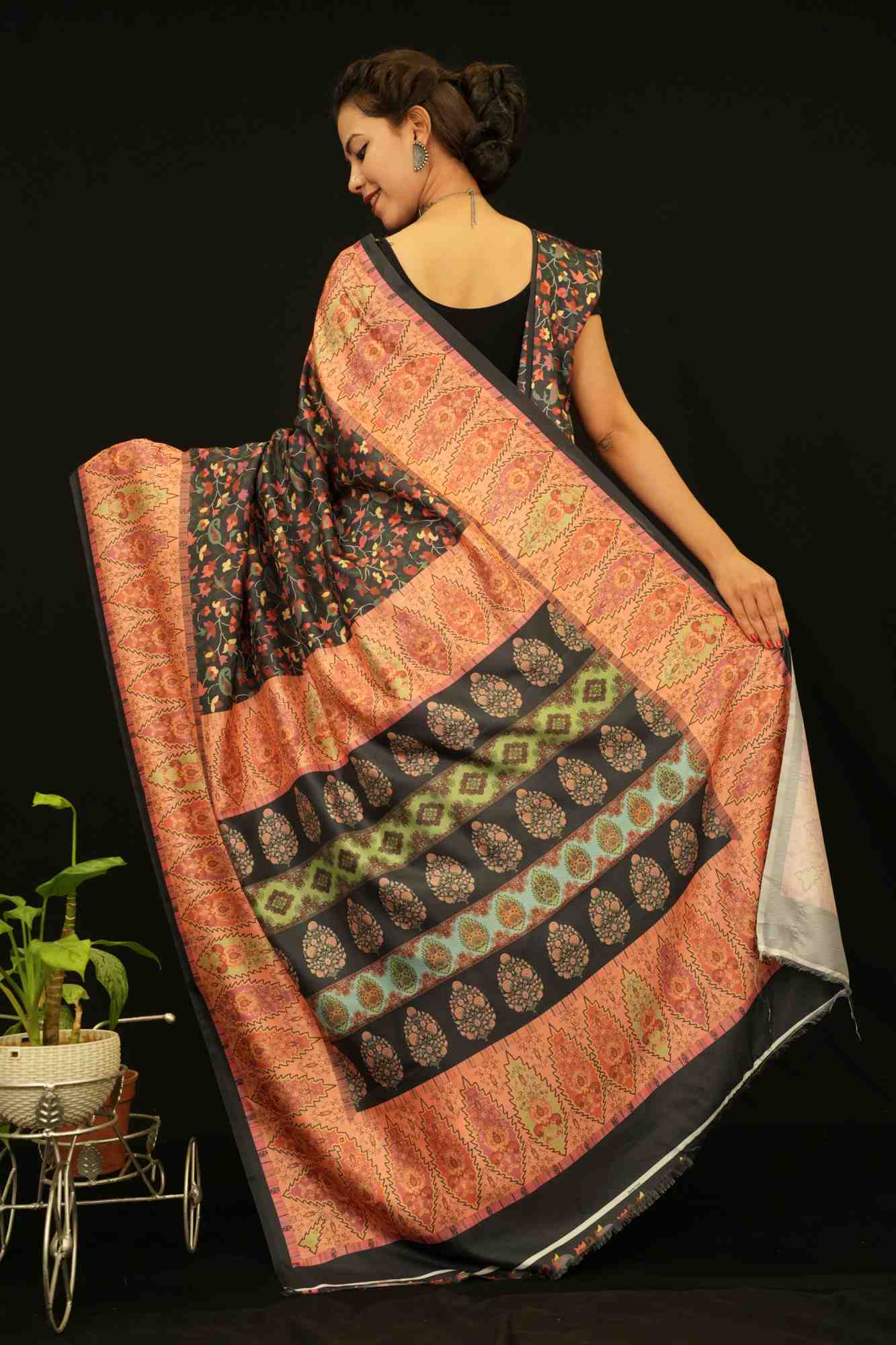 Ready to Wear Floral Pashmina inspired one minute saree with shawl