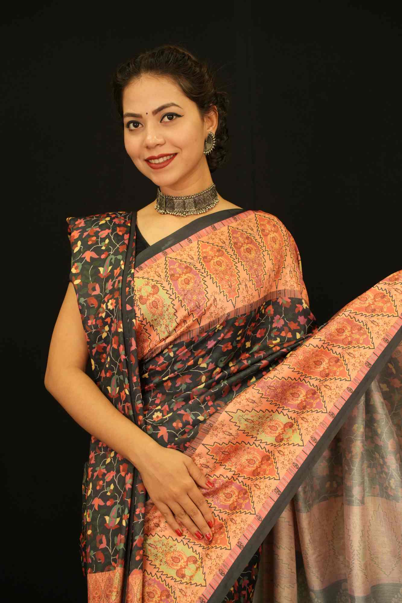 Ready to Wear Floral Pashmina inspired one minute saree with shawl