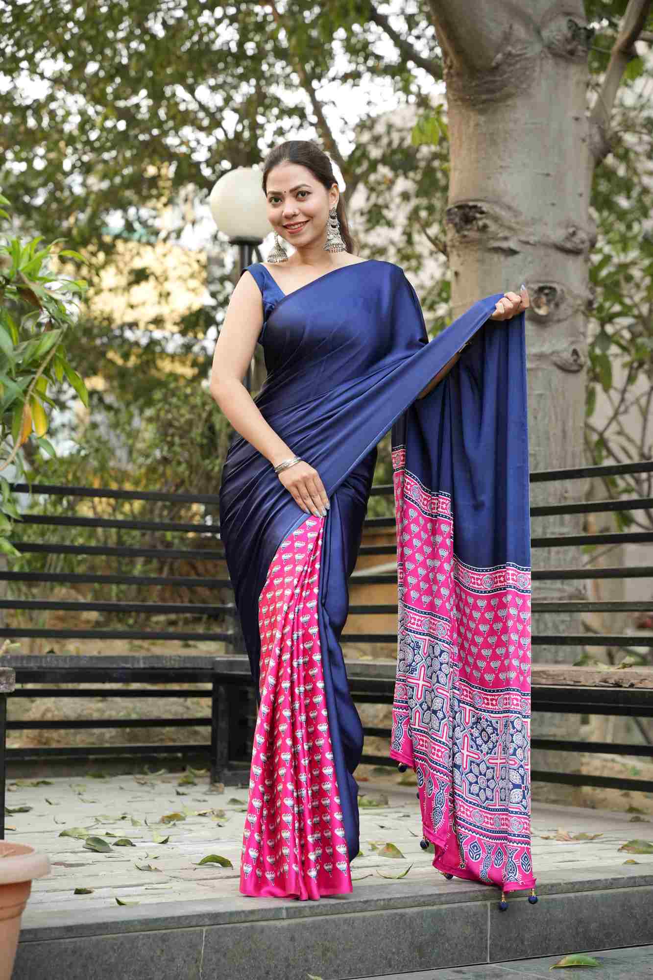 Half and Half Soft Crepe Satin Silk Ready-to-Wear Saree
