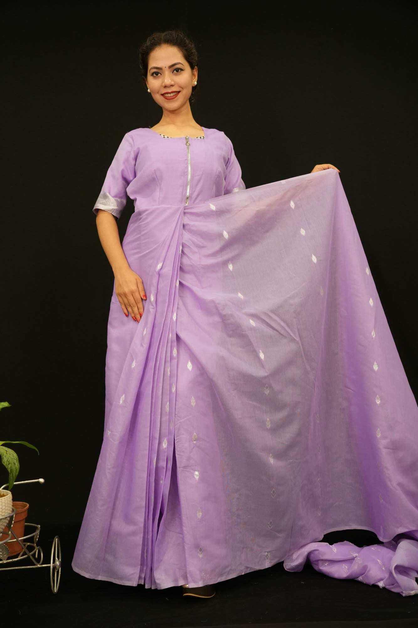 Zip & Go Beautiful Lavender Ready To Wear Gown Style Ready To Wear Saree