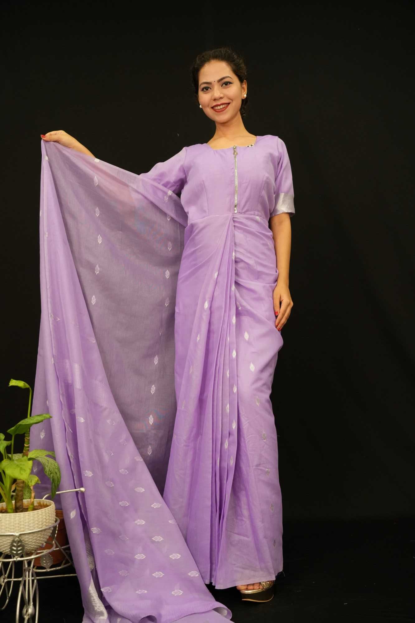 Zip & Go Beautiful Lavender Ready To Wear Gown Style Ready To Wear Saree