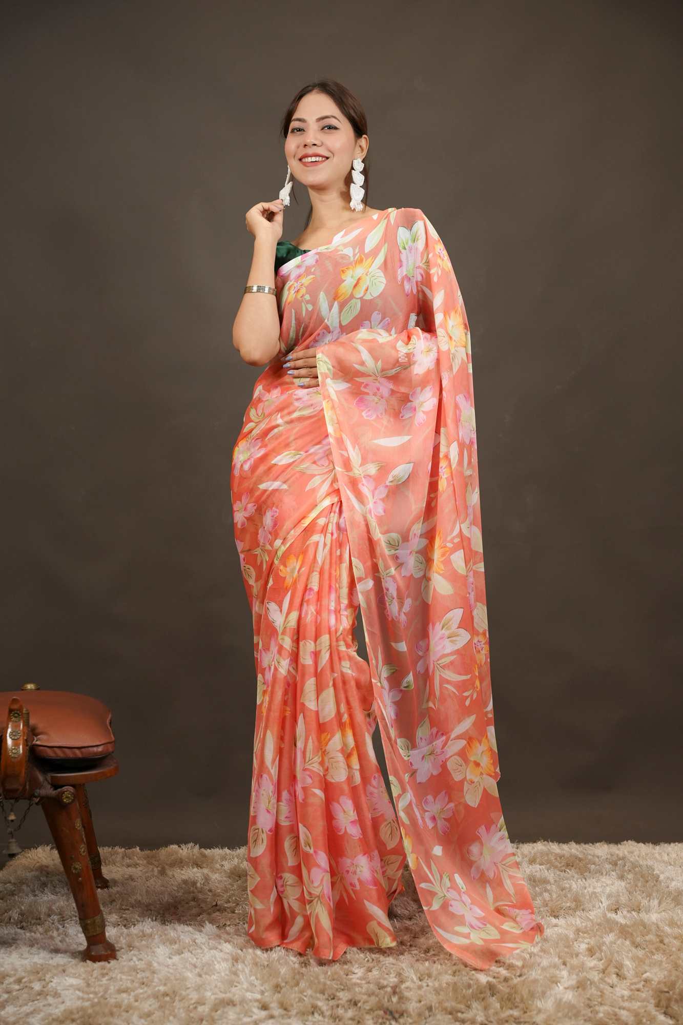 Floral Print weight ted LiReady-to-Wear Saree