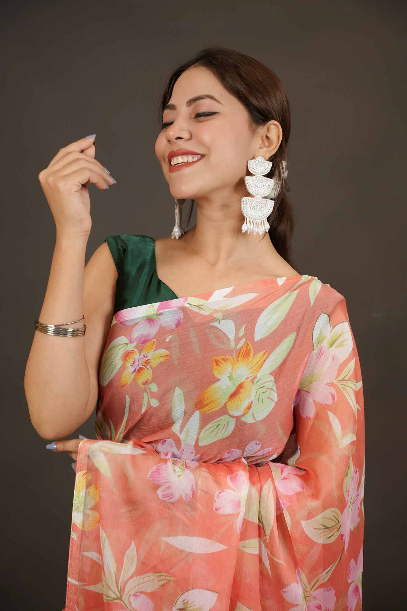 Floral Print weight ted LiReady-to-Wear Saree