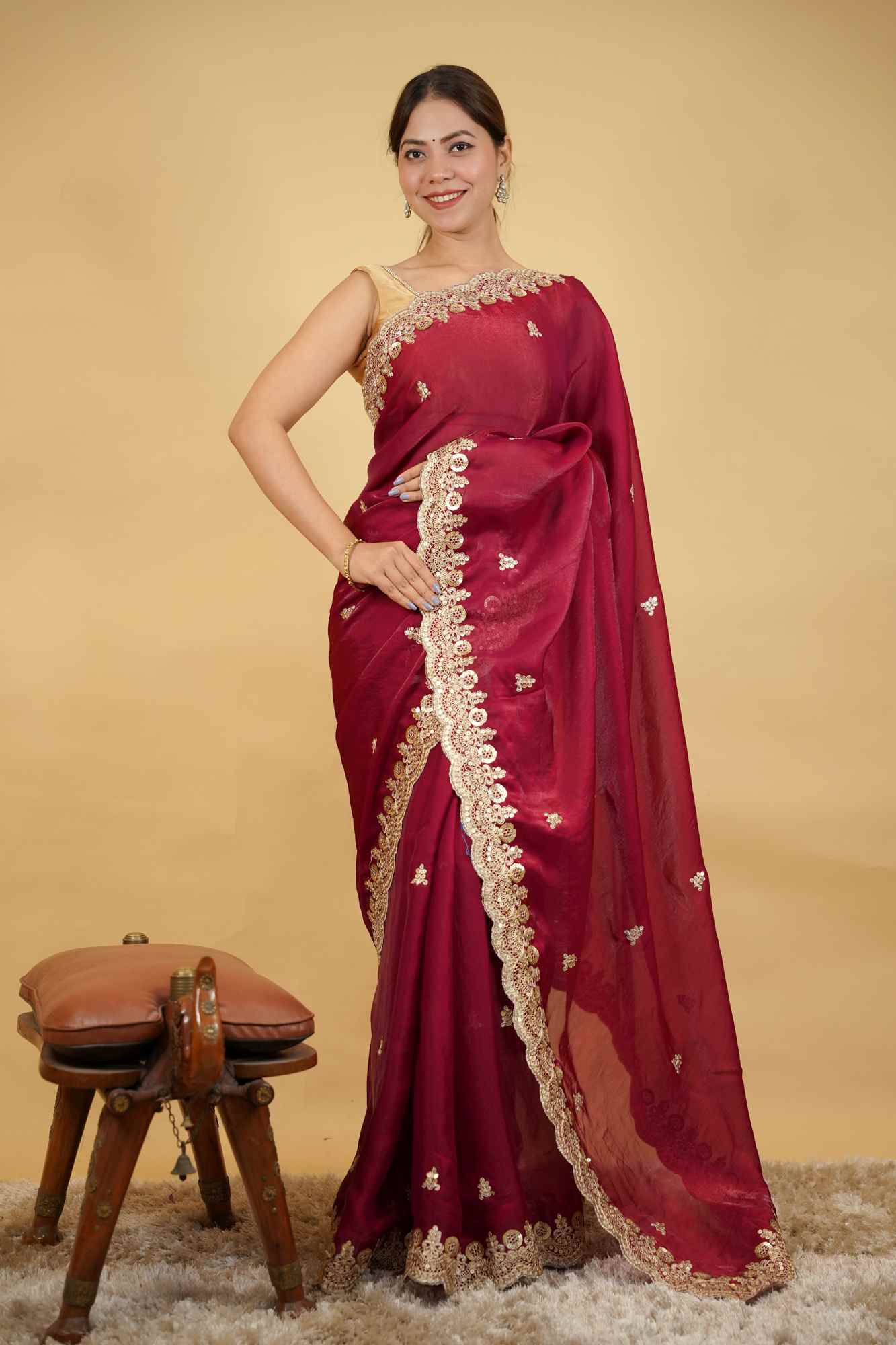 Chiffon Silk with Elegant Embroidered Border Ready to Wear Saree