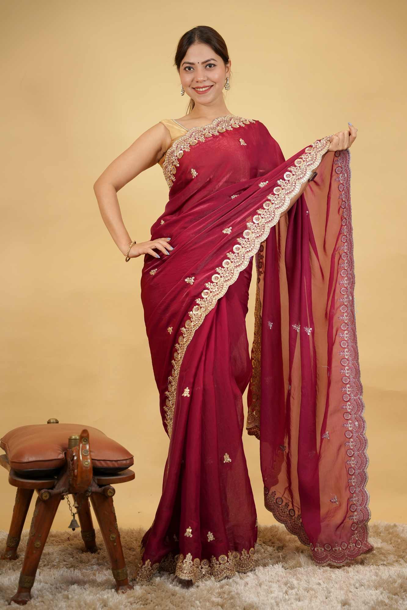 Chiffon Silk with Elegant Embroidered Border Ready to Wear Saree