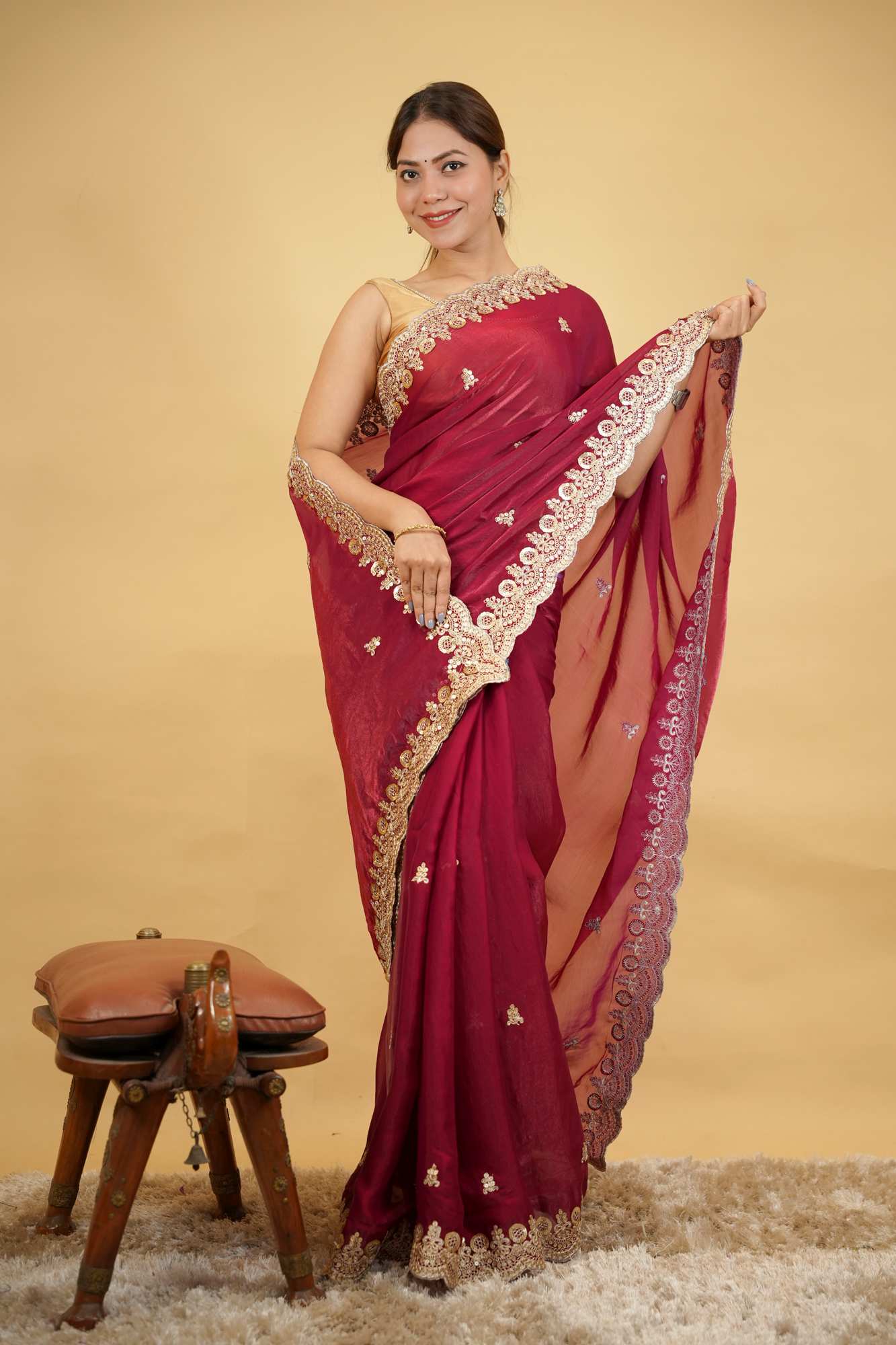 Chiffon Silk with Elegant Embroidered Border Ready to Wear Saree