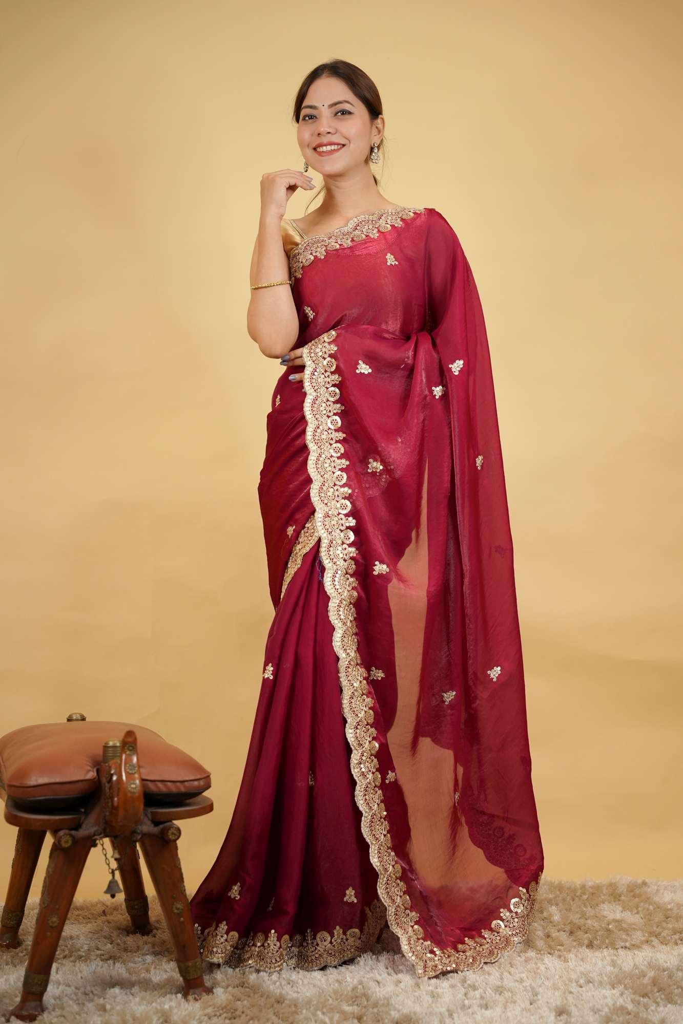 Chiffon Silk with Elegant Embroidered Border Ready to Wear Saree