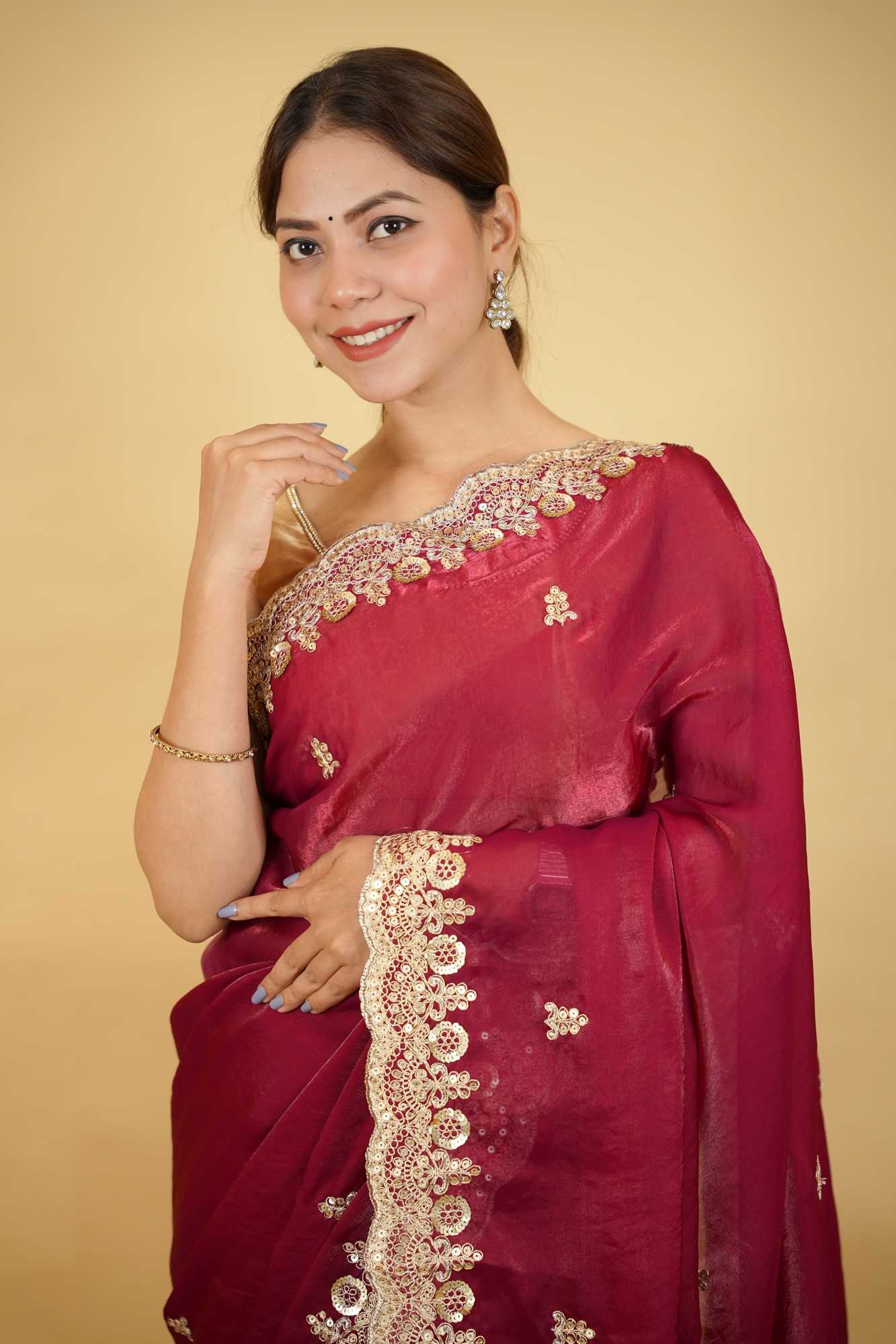 Chiffon Silk with Elegant Embroidered Border Ready to Wear Saree