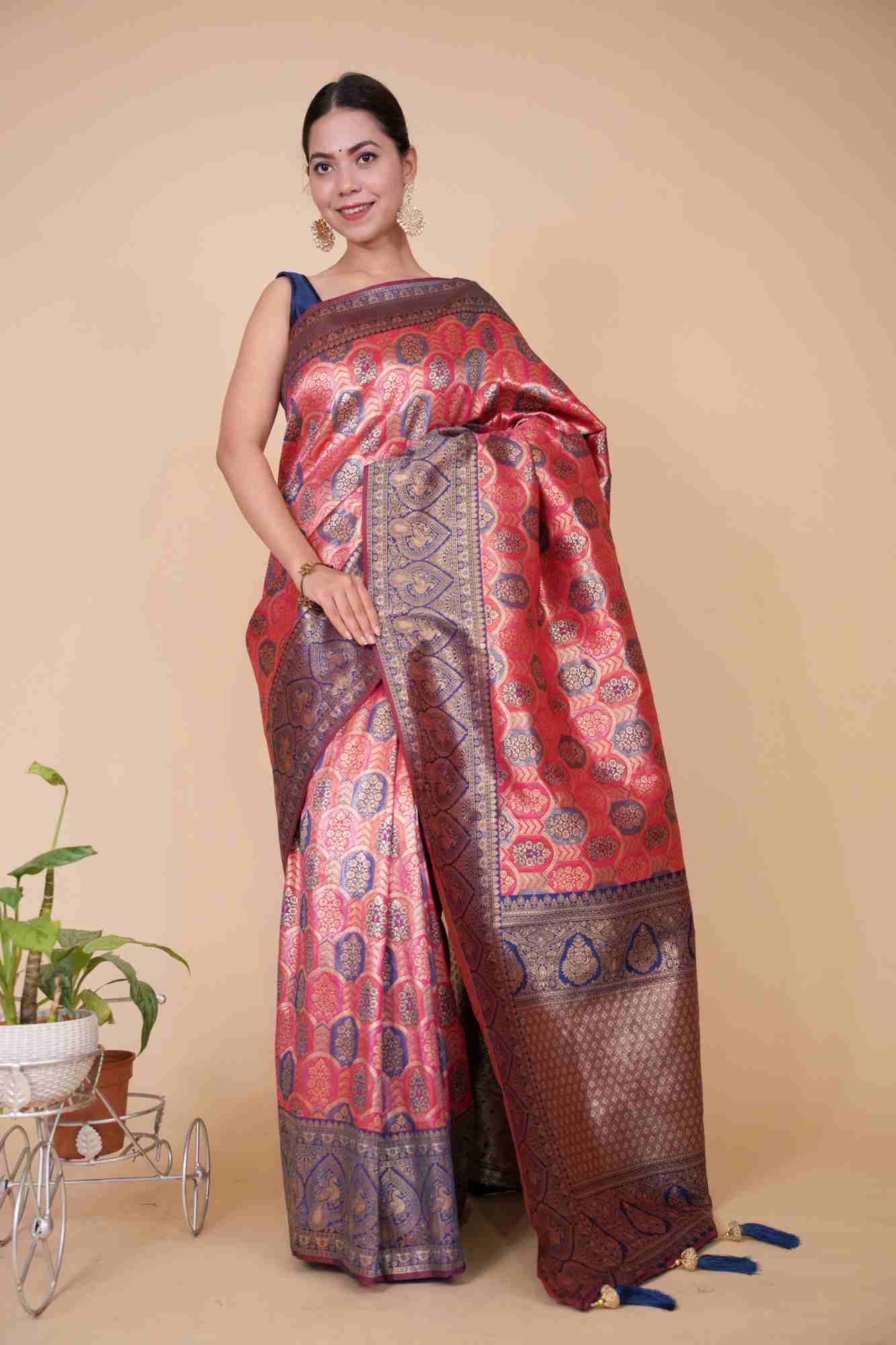 Predraped Premium Banarasi Woven with Heavy Jacquard Work & Broad Border Ready To Wear Saree