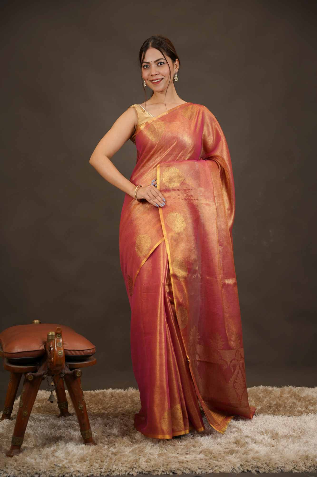 Khadi Tissue Silk with woven motif Traditional Ready-to-Wear Saree