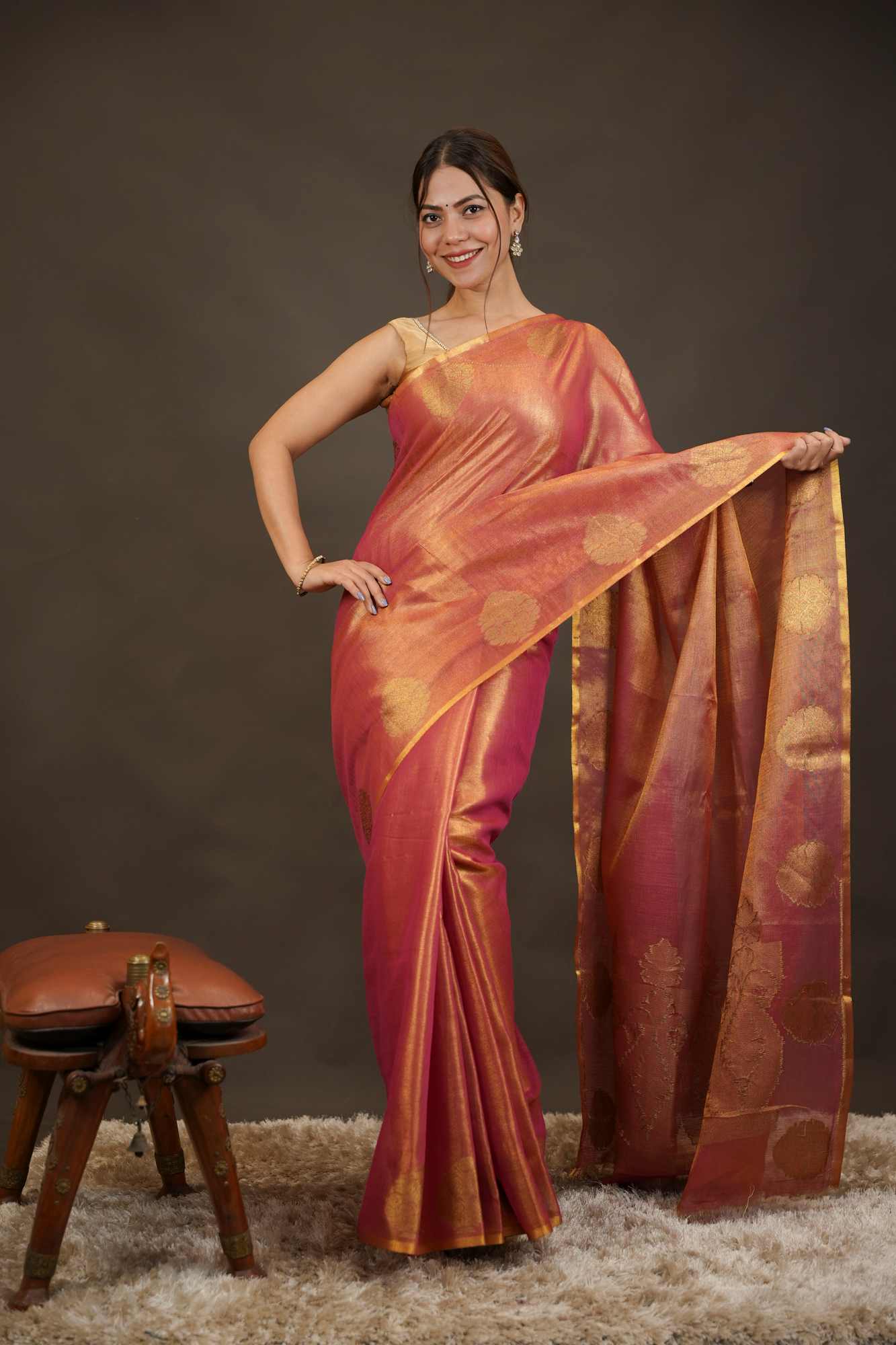 Khadi Tissue Silk with woven motif Traditional Ready-to-Wear Saree