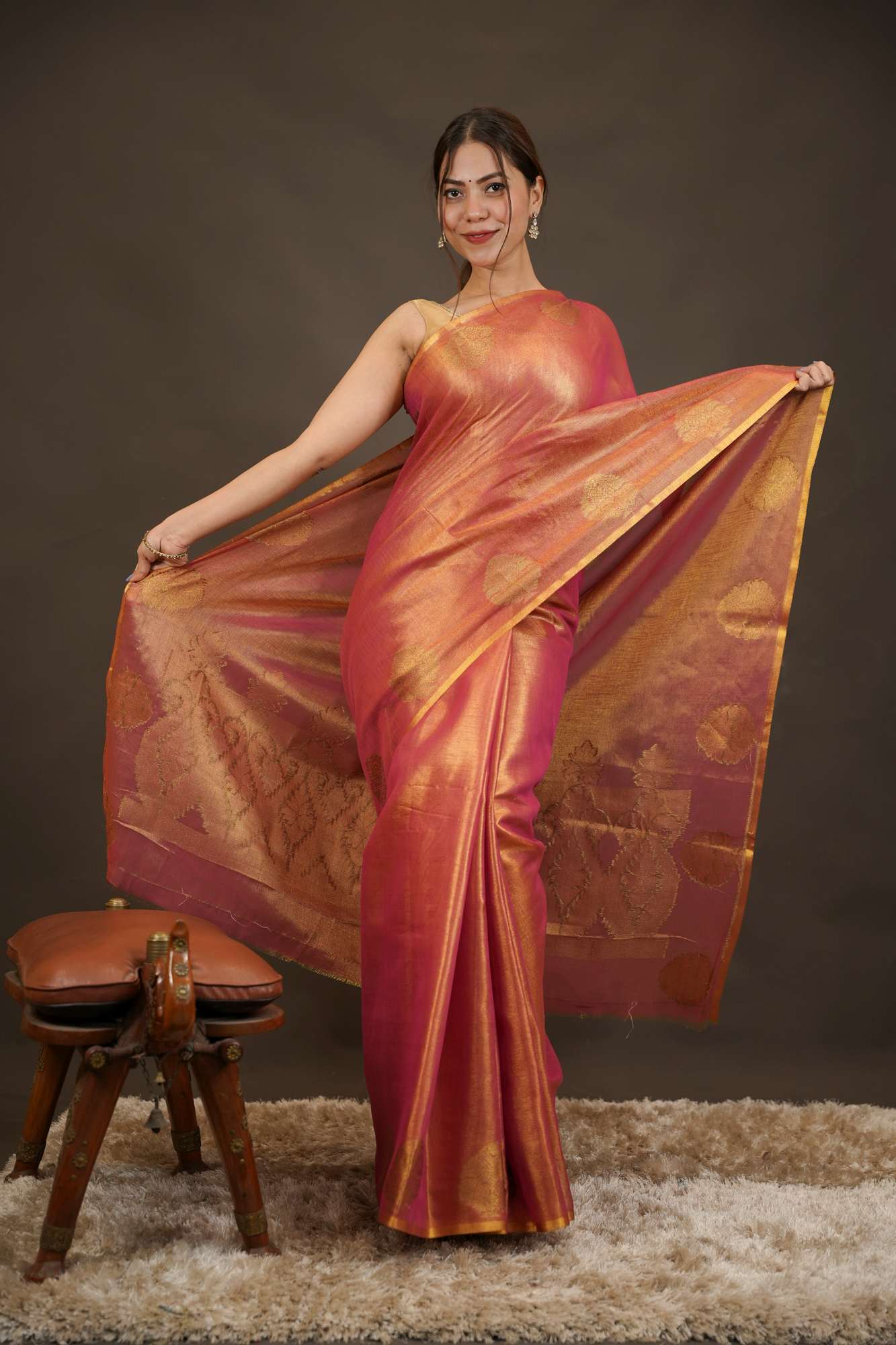 Khadi Tissue Silk with woven motif Traditional Ready-to-Wear Saree