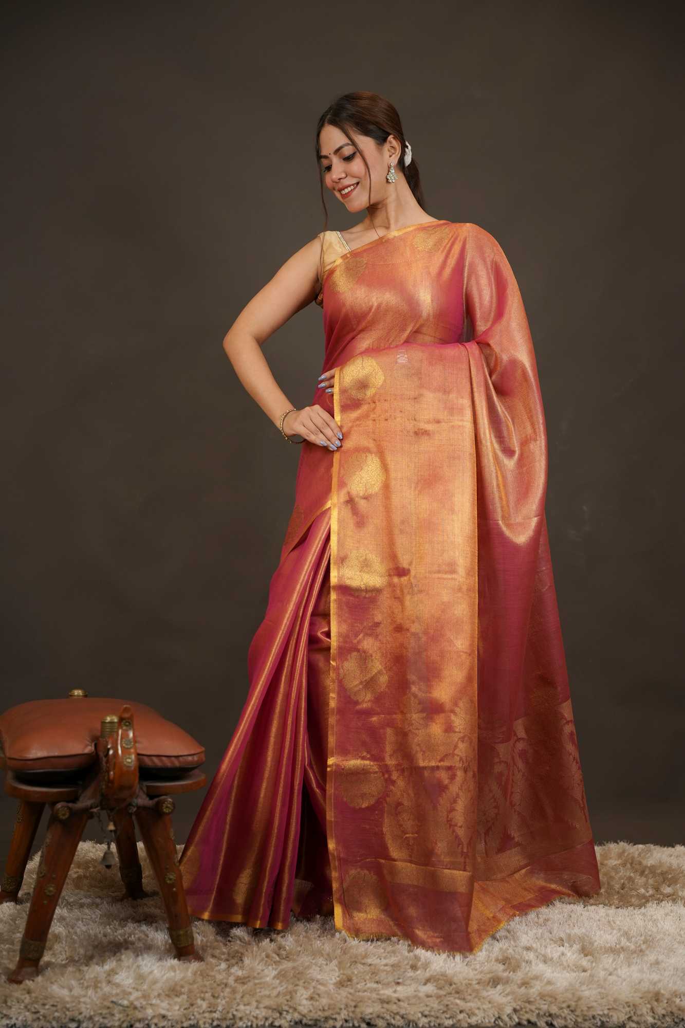 Khadi Tissue Silk with woven motif Traditional Ready-to-Wear Saree
