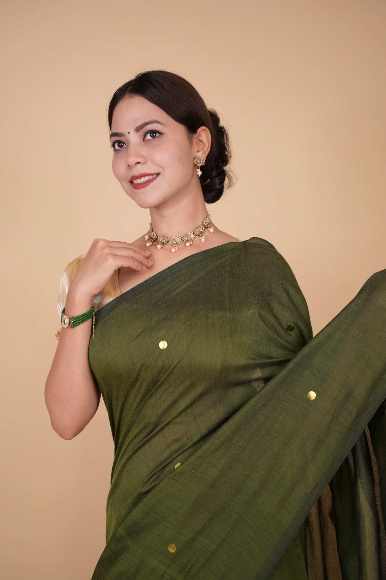 Prestitched Khadi Cotton Handloom With  overall tiki & Tassels on Pallu  Wrap in 1 minute Saree