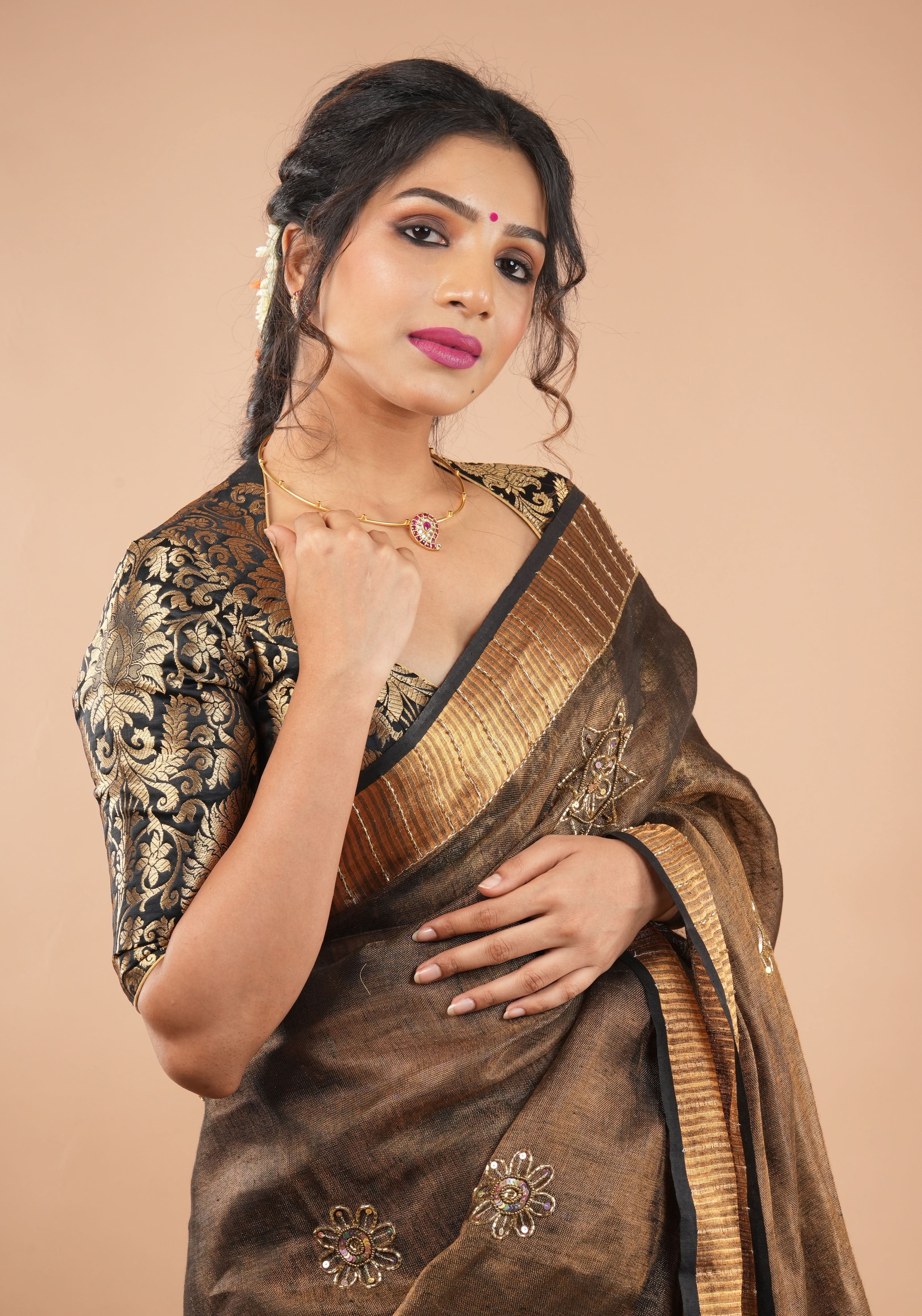 Paan Neck Black Banarasi Brocade Blouse | Shobitam