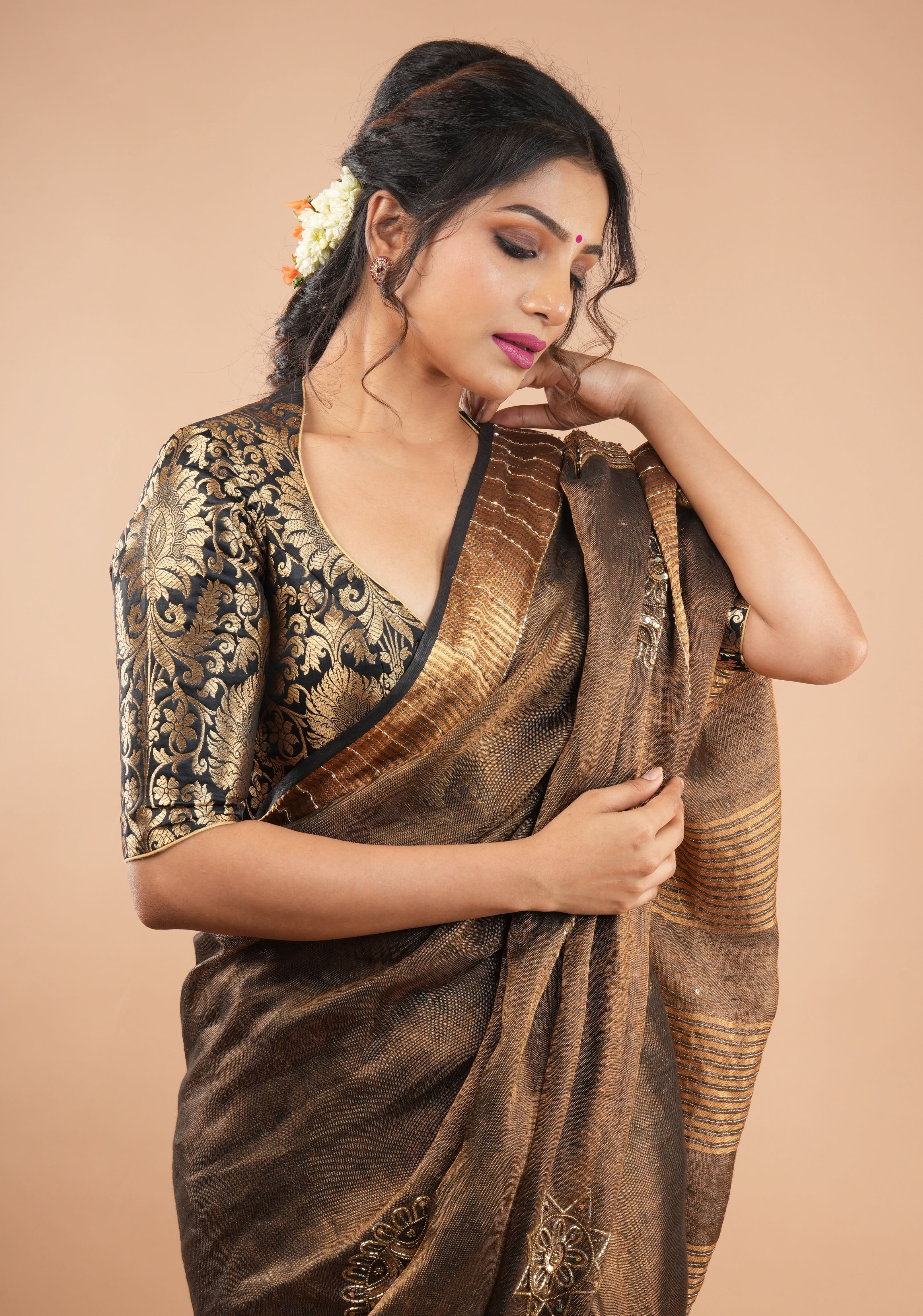 Paan Neck Black Banarasi Brocade Blouse | Shobitam