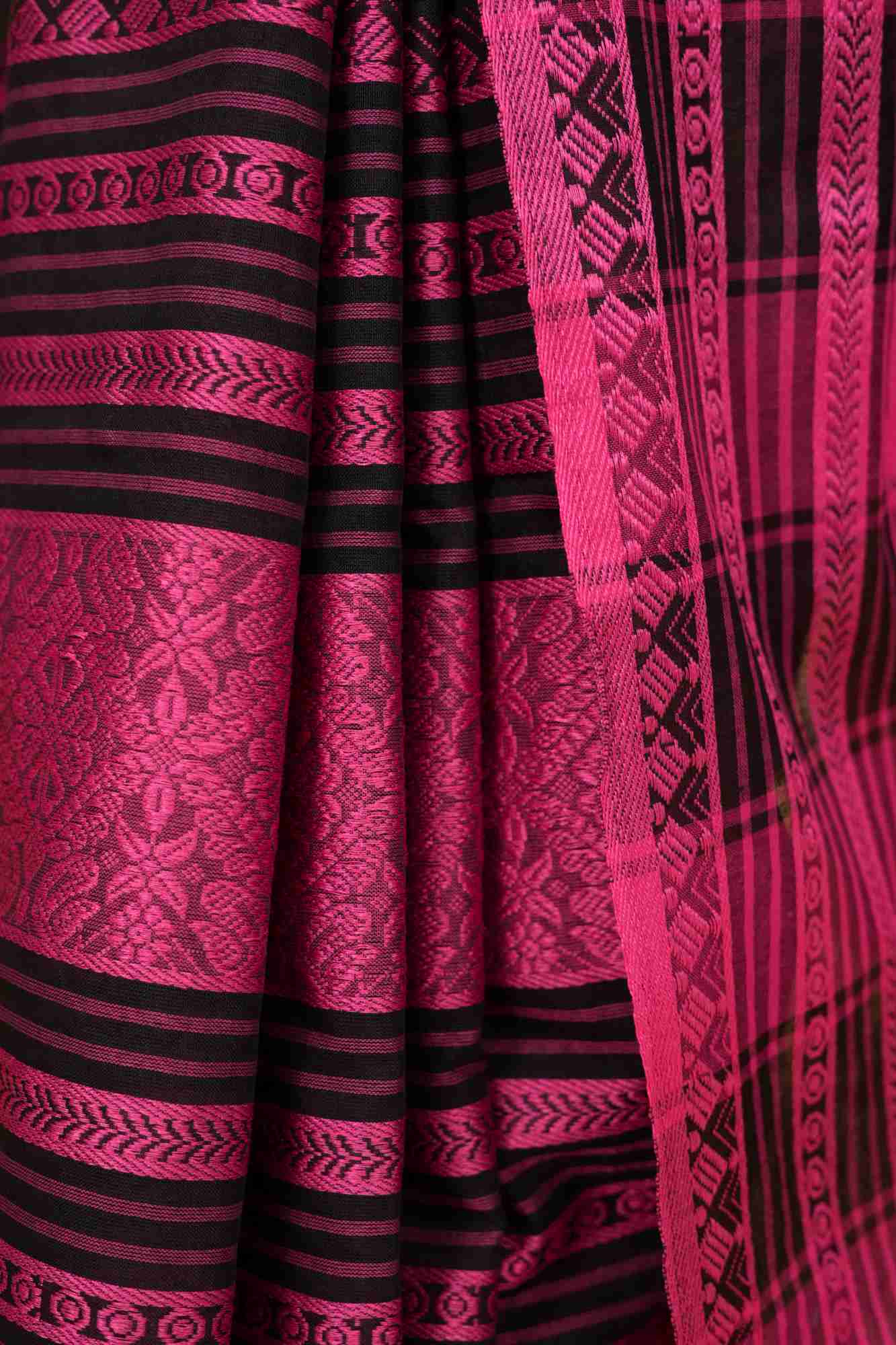 Classy Black With Pink Thread pure cotton begampuri woven wrap in 1 minute saree