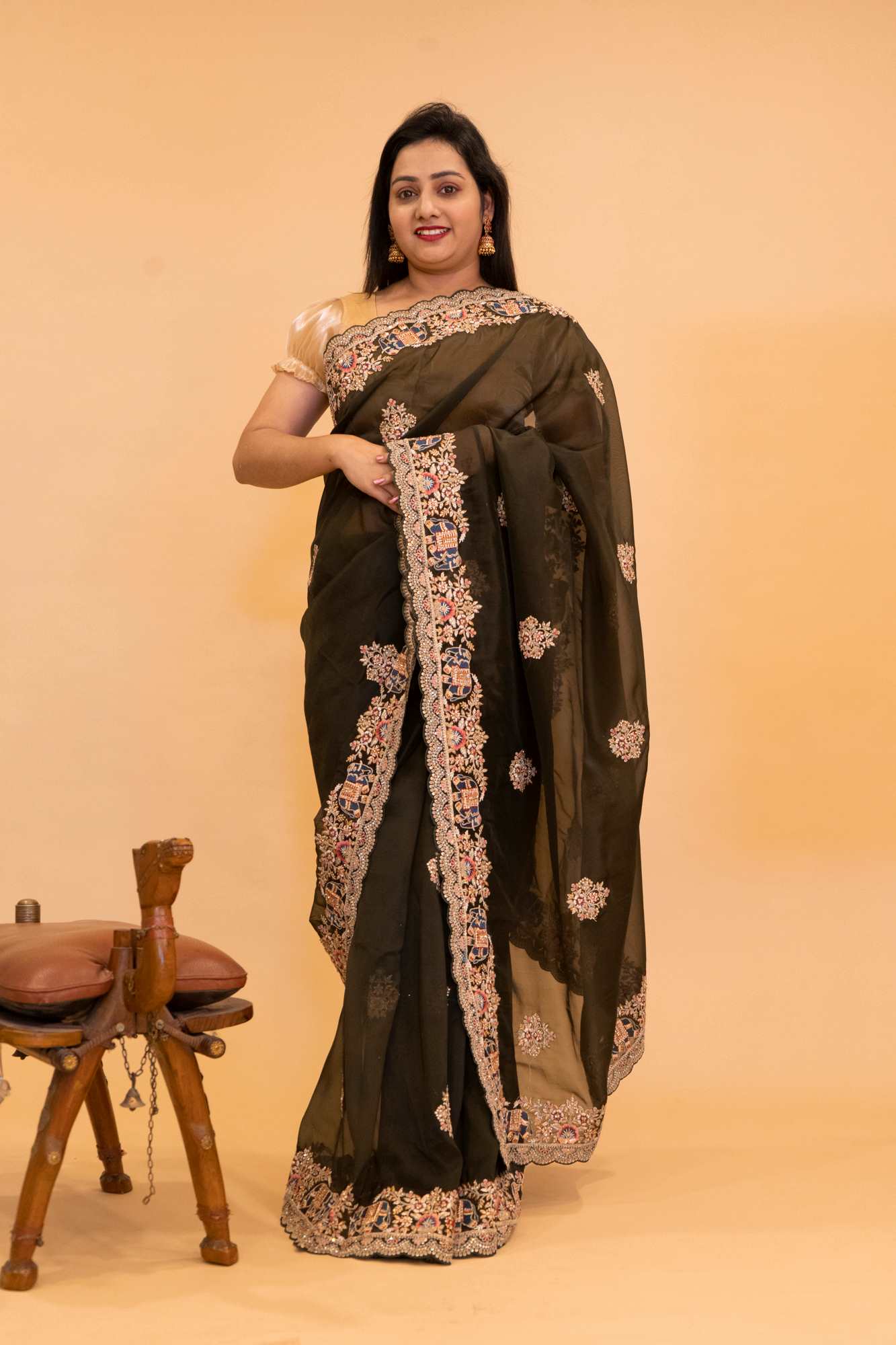 Soft Organza Silk With Heavy Embroidered Border With Sequin And Overall Floral Motifs 1 minute Saree