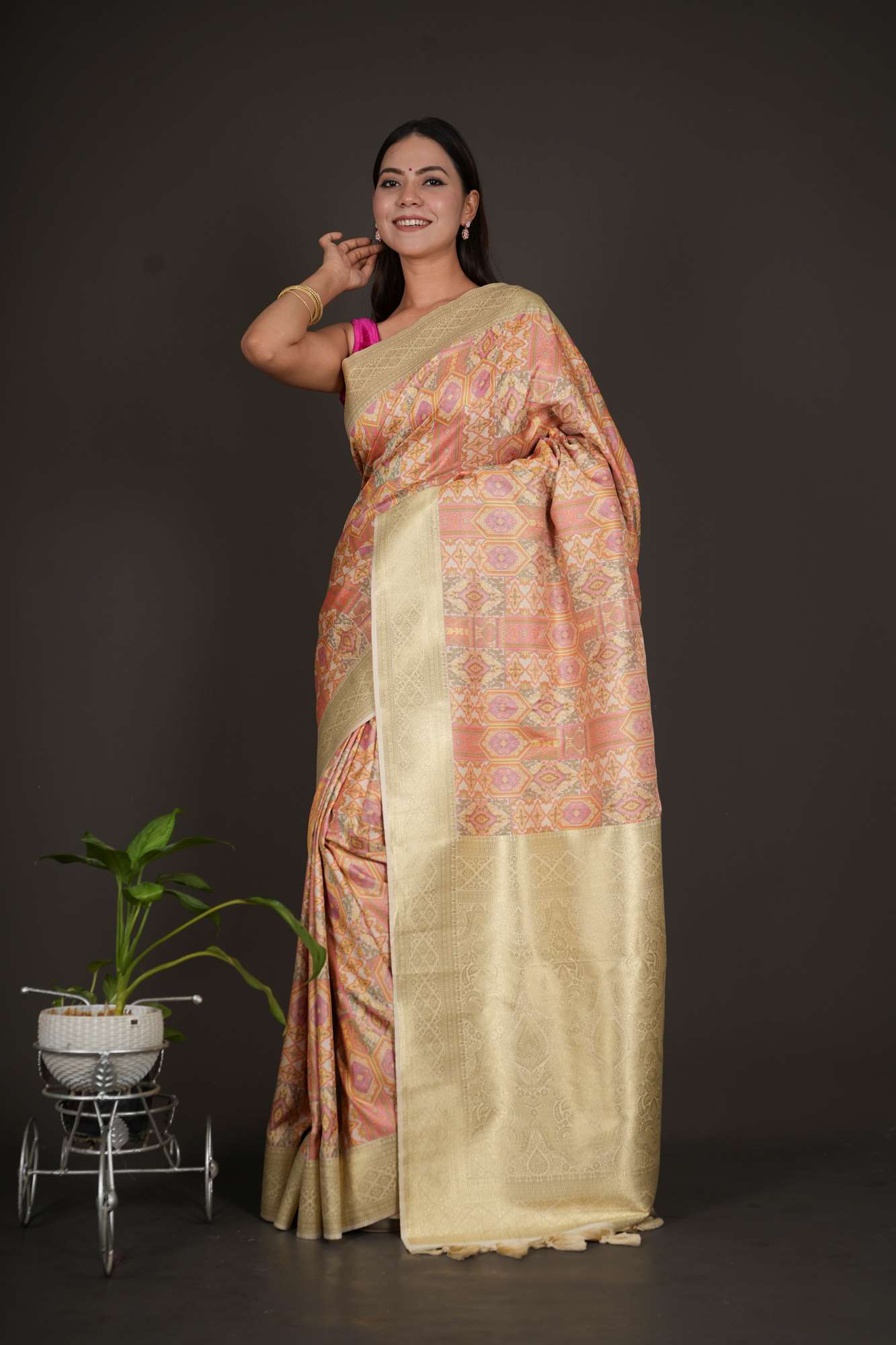 Ikkat Resham thread woven Banarasi inspired ready to wear saree